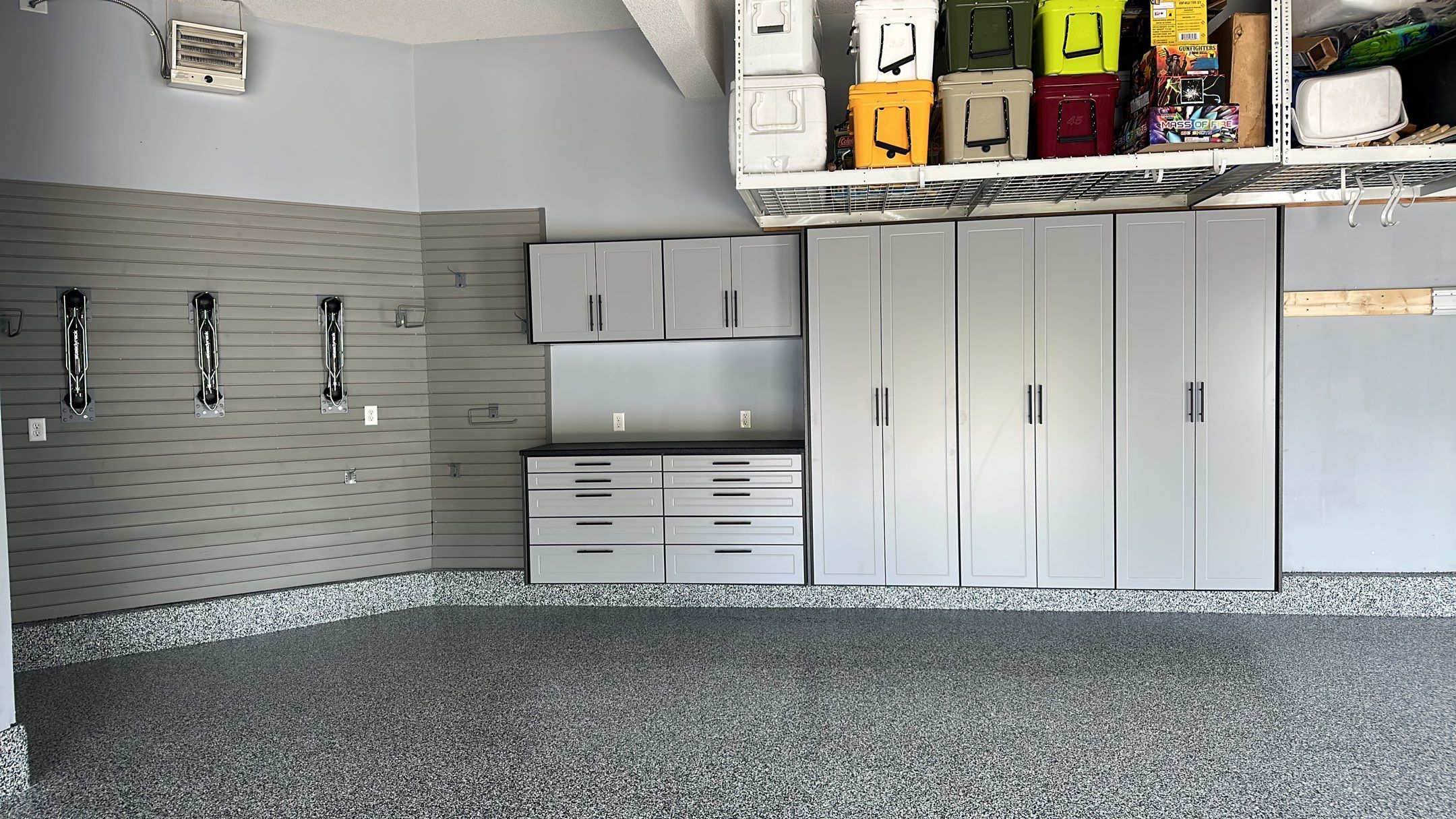 Matt N. took his garage to the next level with our Domino floor and cabinets by Banner Garage