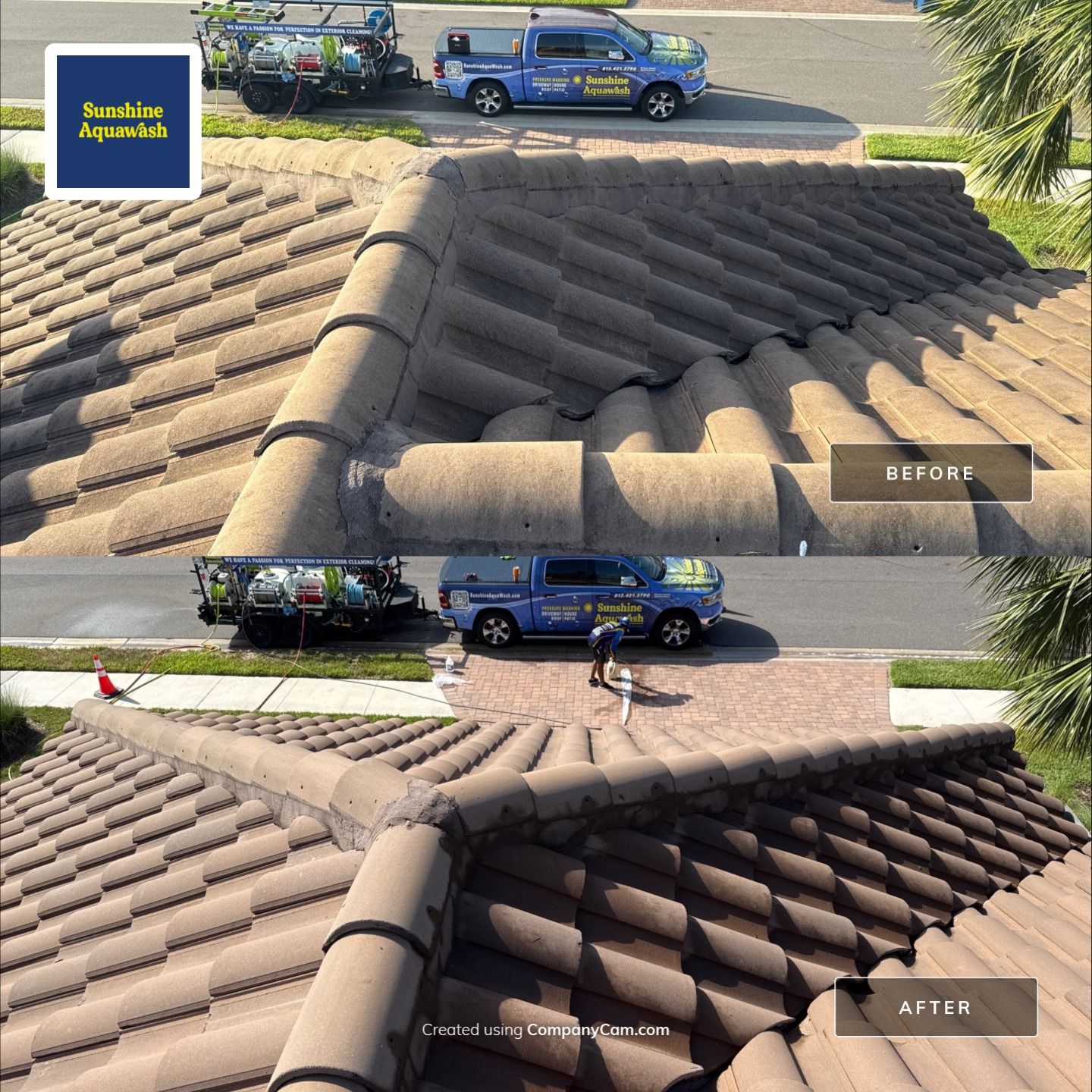 Soft Wash Roof Cleaning – Concrete Tile Roof | Artisan Lakes Esplanade, Palmetto, FL by Sunshine AquaWash