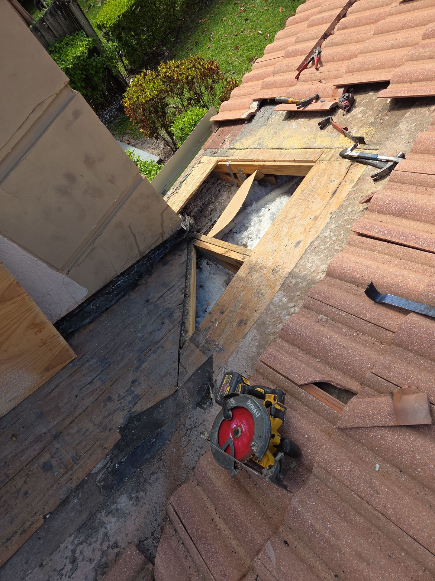 Clay Tile Roof Repair and Plywood Decking Replacement in Boynton Beach by Aastro Roofing