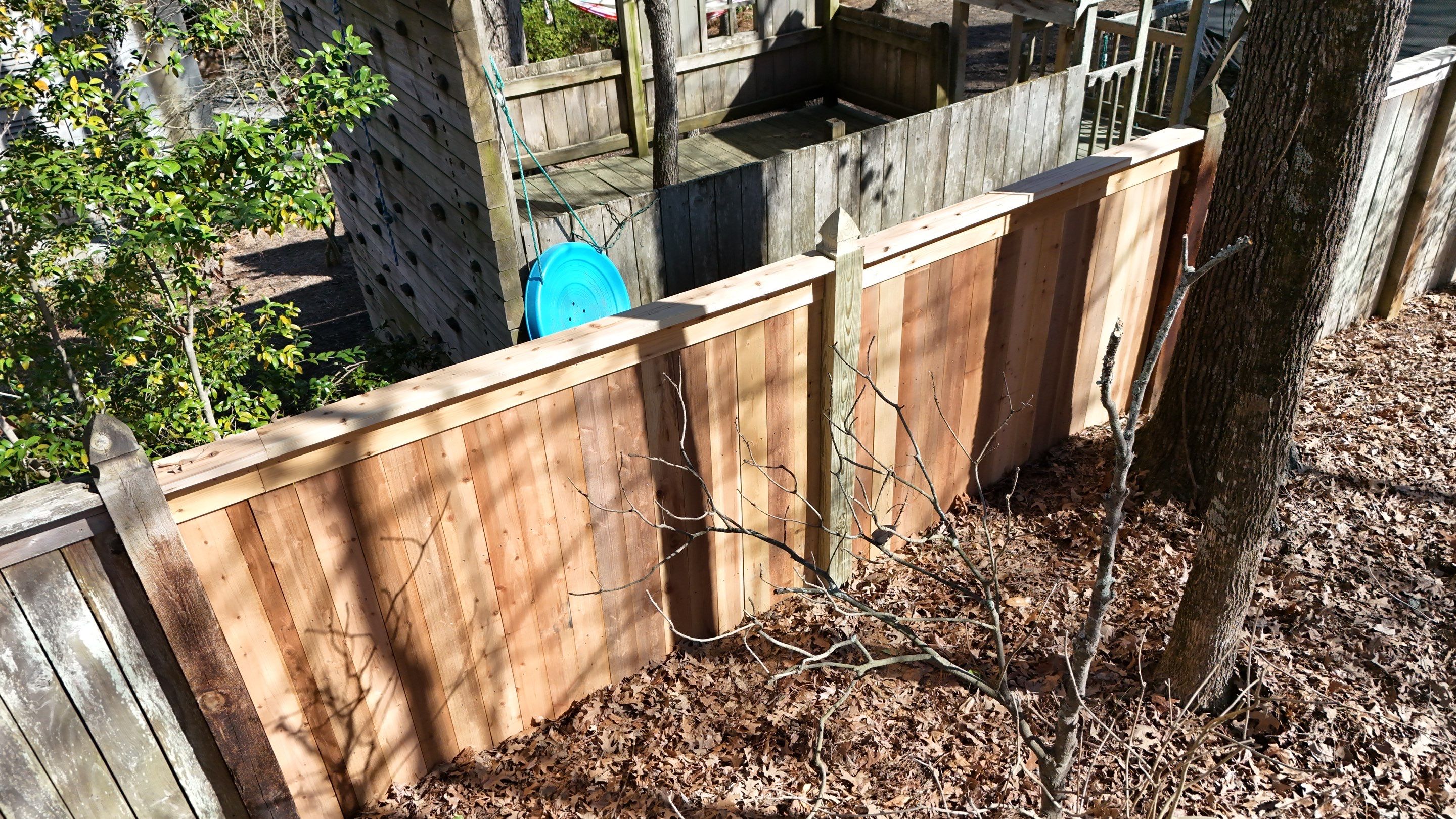 6' Cedar Good Neighbor Fence Repair French Gothic 6x6 by Roberson Construction LLC
