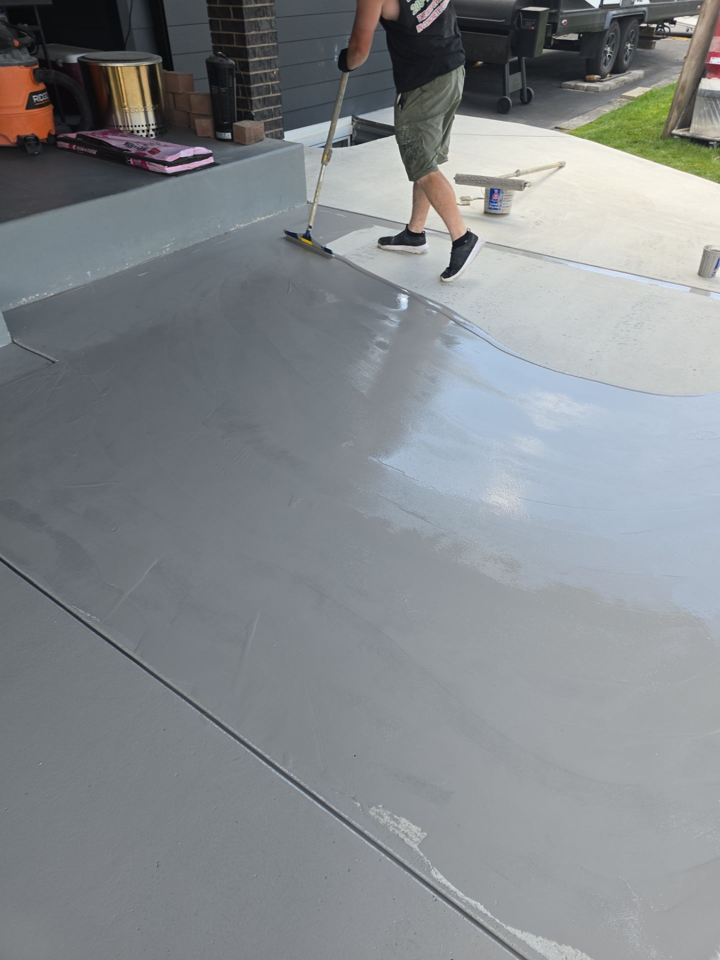 Slate Hybrid Concrete Patio and Apron Coating in Post Falls by Croc Coatings, LLC