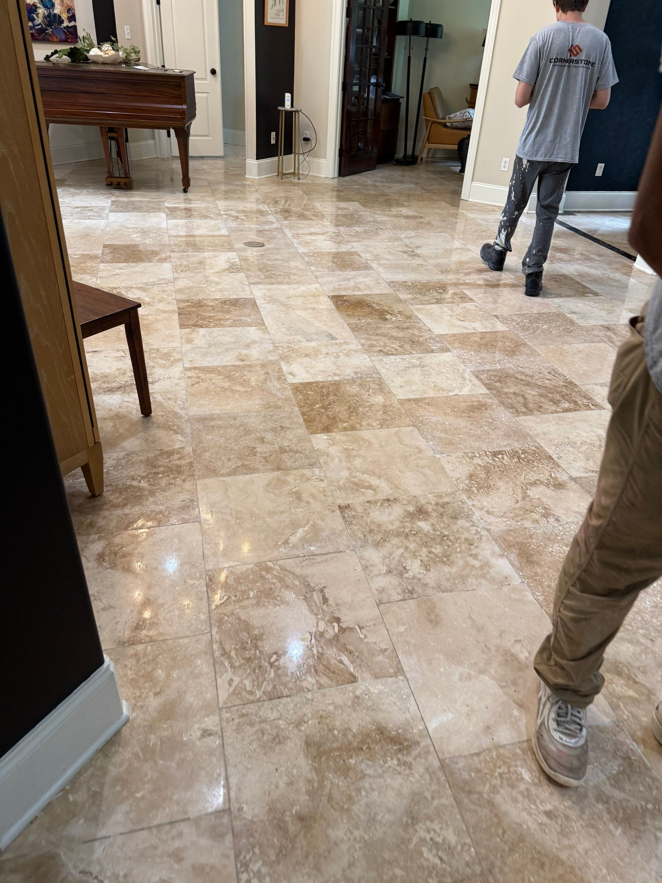 Travertine Floor Restoration in Gautier, Mississippi by Cornerstone Hard Surface Restoration