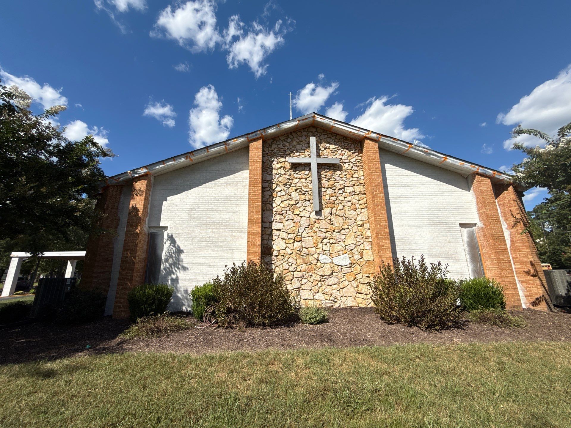 Church Exterior Brick Painting with Romabio Masonry Flat by Highfill Painting