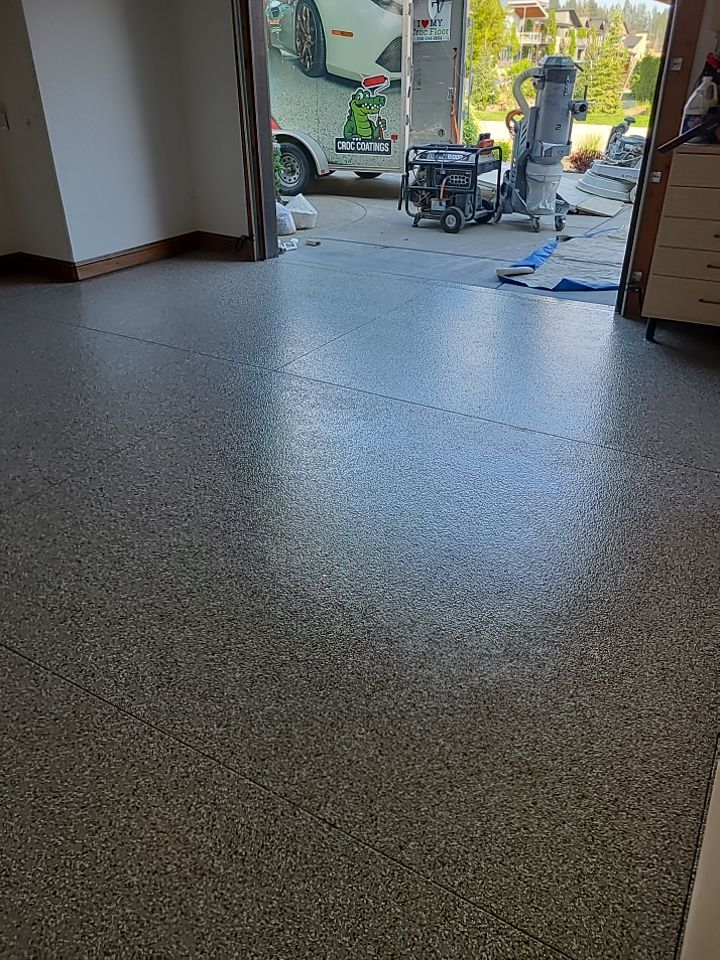 Garage Transformation using Pebble Beach by Croc Coatings, LLC
