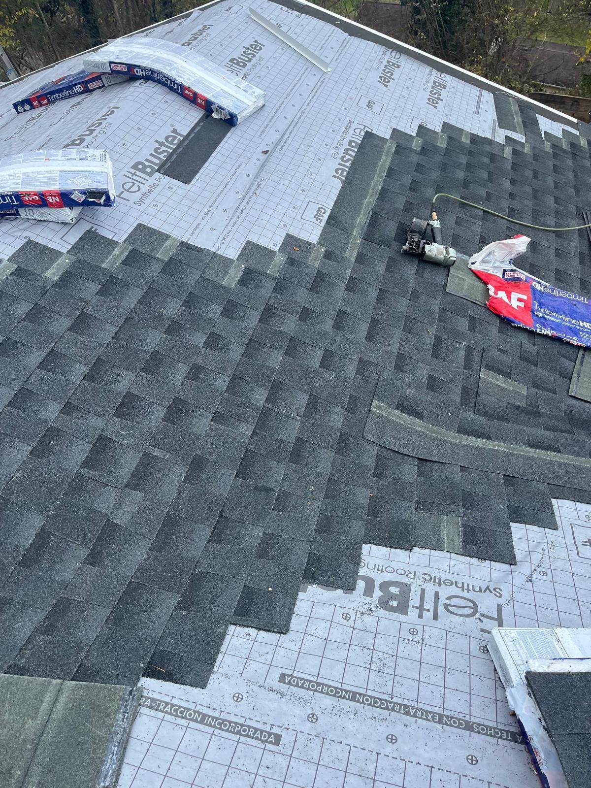 Residential Roofing Installation using GAF Timberline HDZ Charcoal by Rainstoppers Roofing