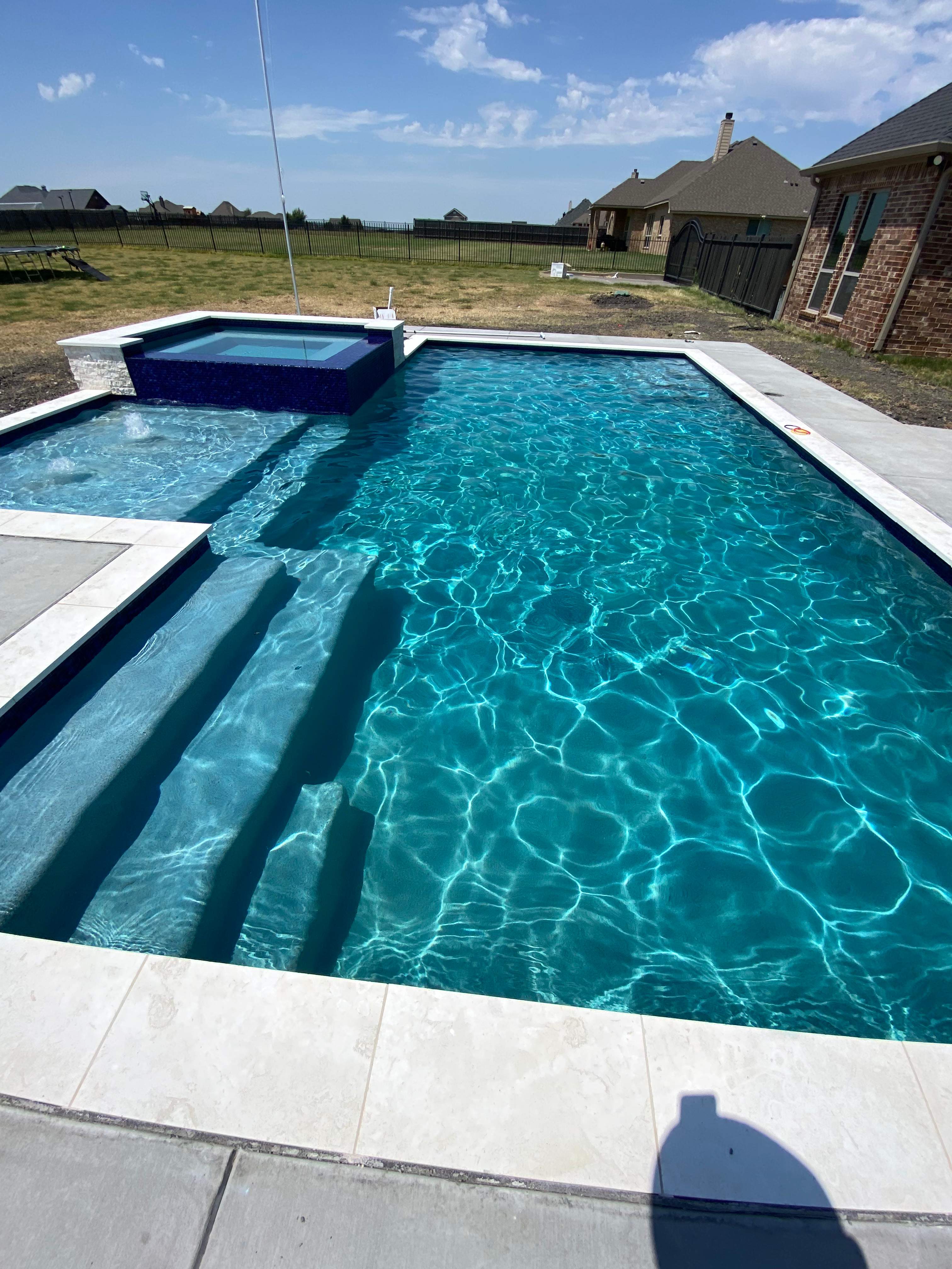 Modern Geometric Pool with Raised Spa by Pinnacle Pools and Spas - DFW