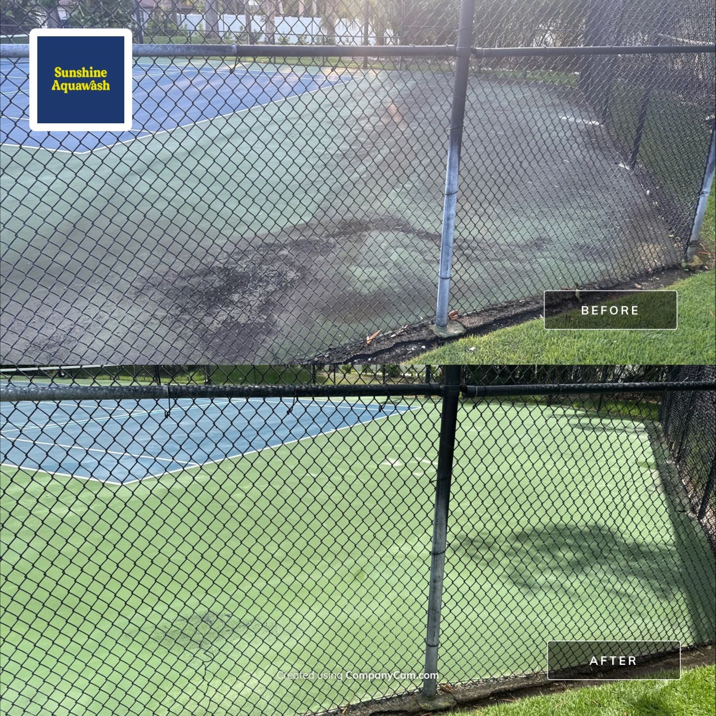 Tennis Court, Vinyl Fence & Sidewalk Cleaning in Riverview Bluff – West Bradenton, FL 34209 by Sunshine AquaWash