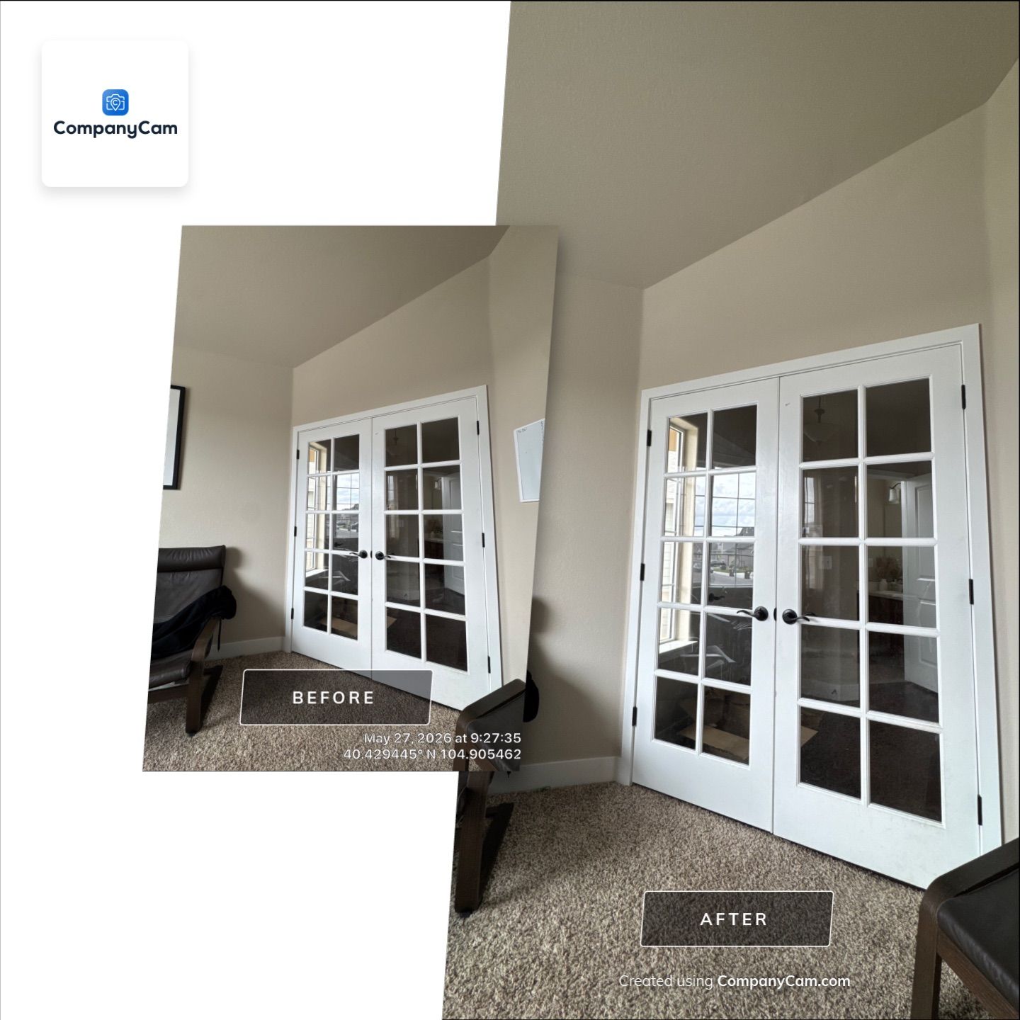 Interior French Door Installation and Pendant Lighting in Windsor by CompanyCam Sales Demo
