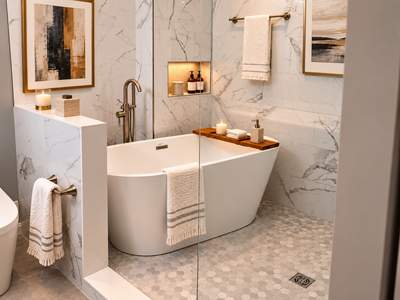 Luxury Spa-Inspired Bathroom Remodel with Freestanding Tub & Marble Tile