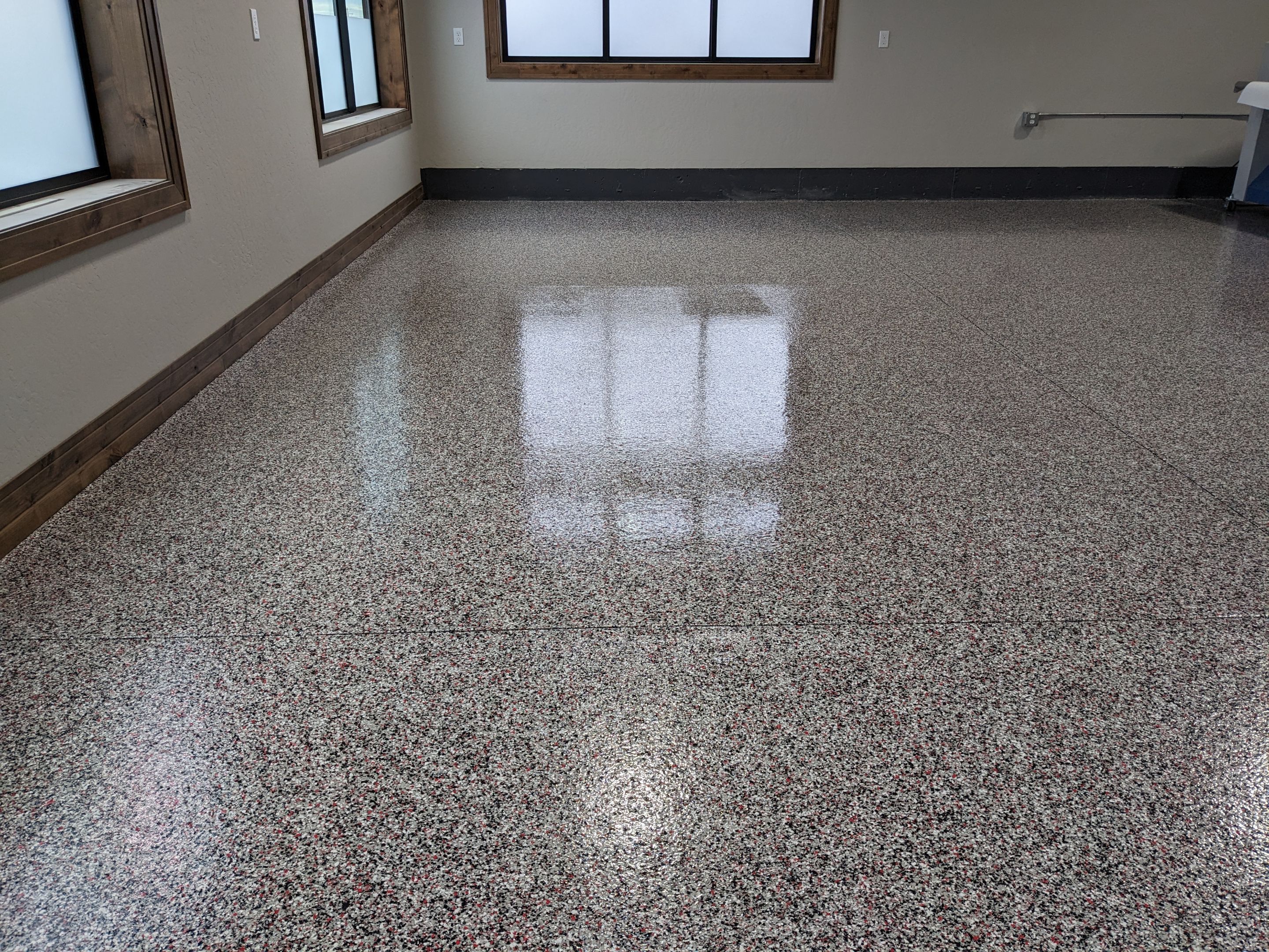 Maximum Exposure Commercial Floor using Domino w/ 5% Cherry Bomb Red  by Croc Coatings, LLC