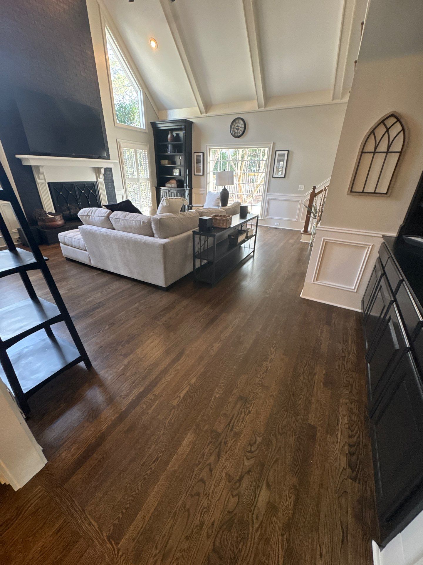 Dark Walnut Hardwood Floor Refinishing and Cabinet Painting in Atlanta by Swift Home Renovations