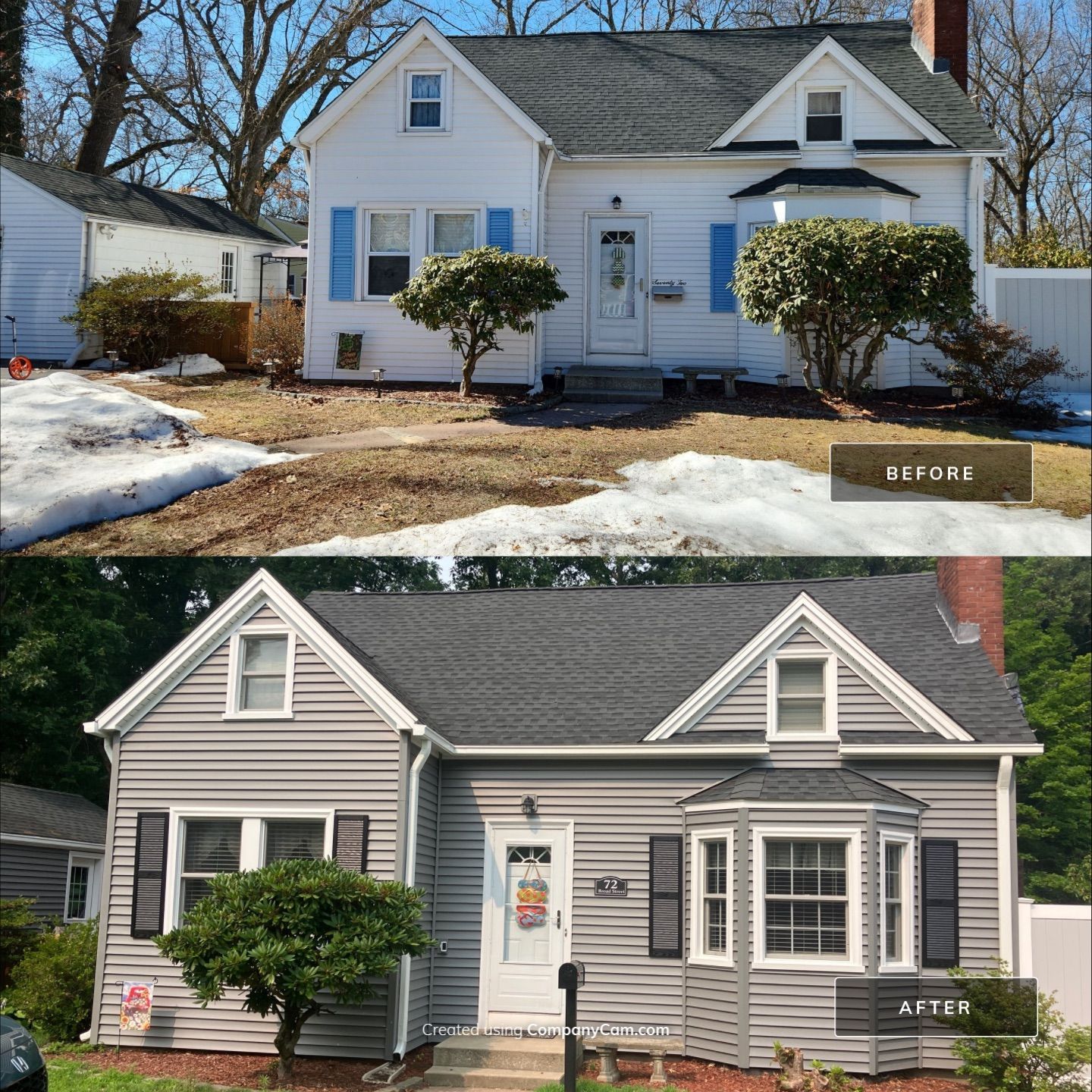 Stunning Siding Makeover with Cert Monogram D/4 x 16' clapboard, Charcoal Gray and Cert Monogram D/4x25' clapboard, Charcoal Gray by DiGiorgi Roofing and Siding Inc