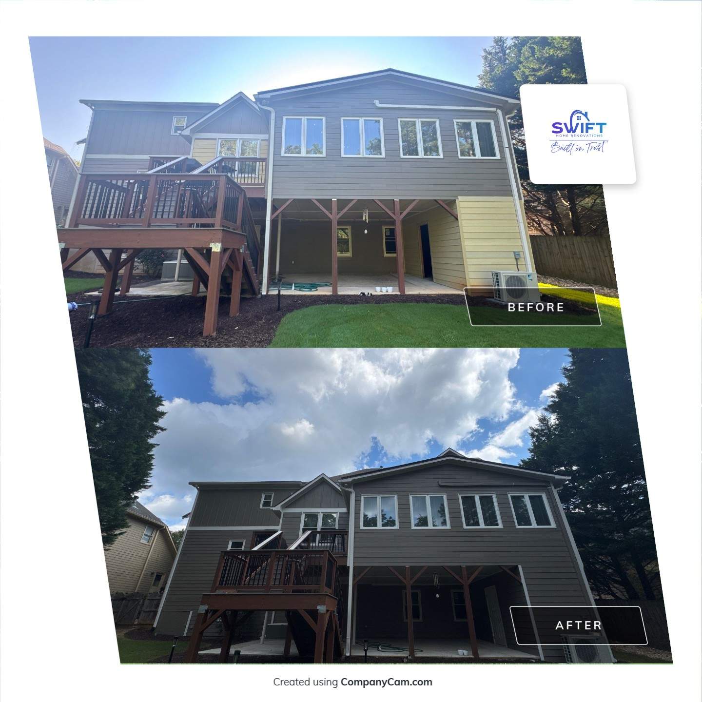 Exterior Modernization Featuring New Siding and Custom Wood Portico by Swift Home Renovations