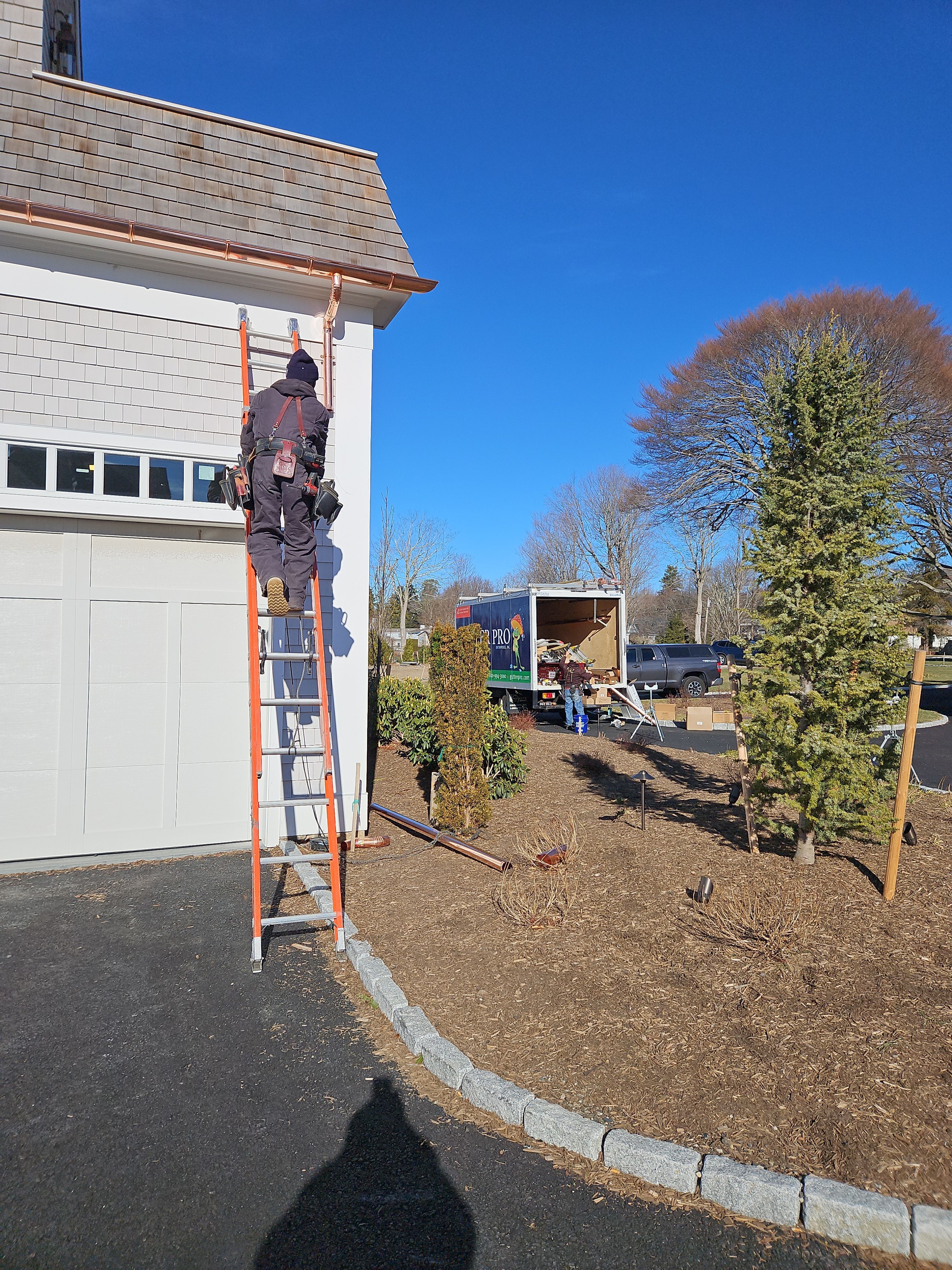 Gutter Installation using 6" Half Round Copper Gutter in Warwick, RI. by Gutter Pro Enterprises