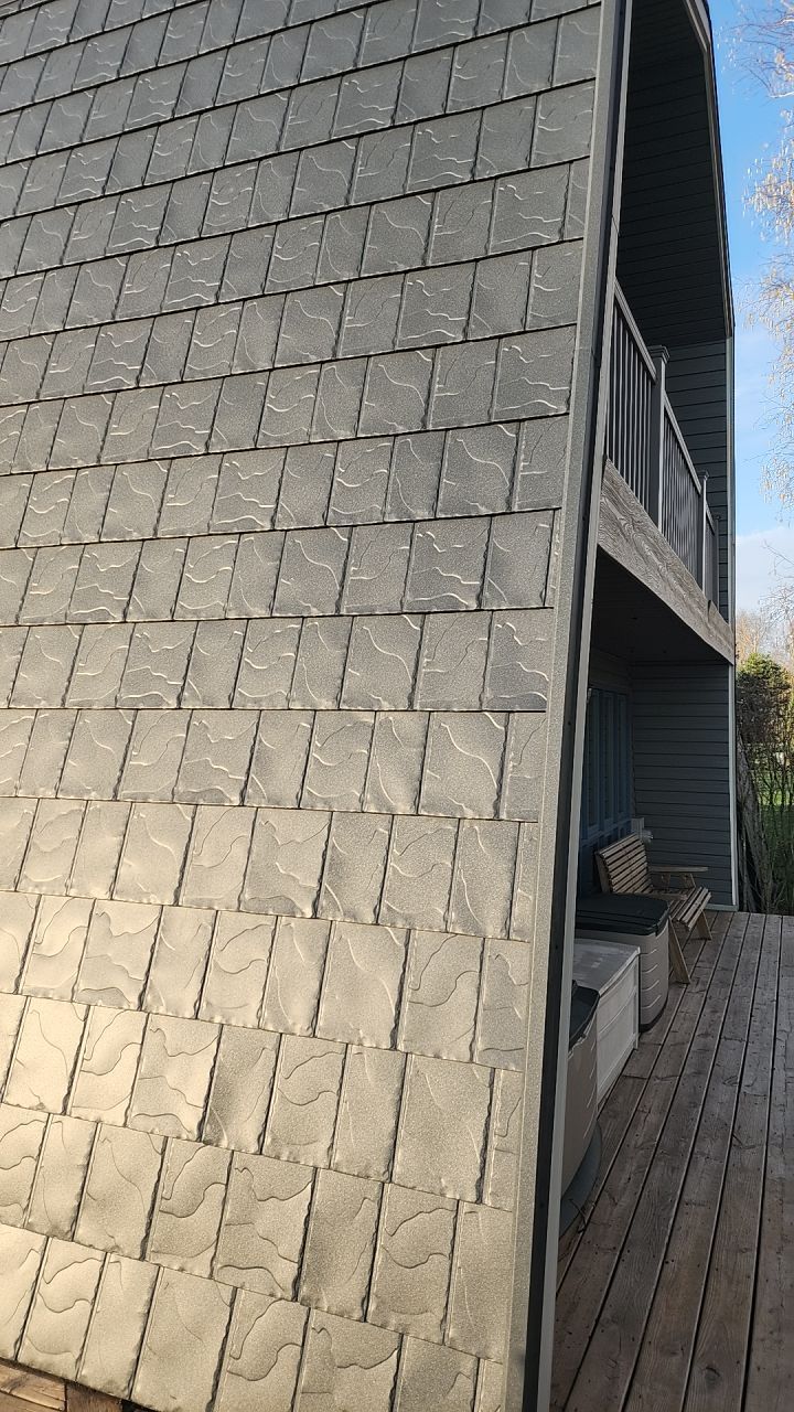 Metal Slate Shingle Roof in Sturgis, Michigan – “Darth Vader Helmet” Home by 4Ever Metal Roofing