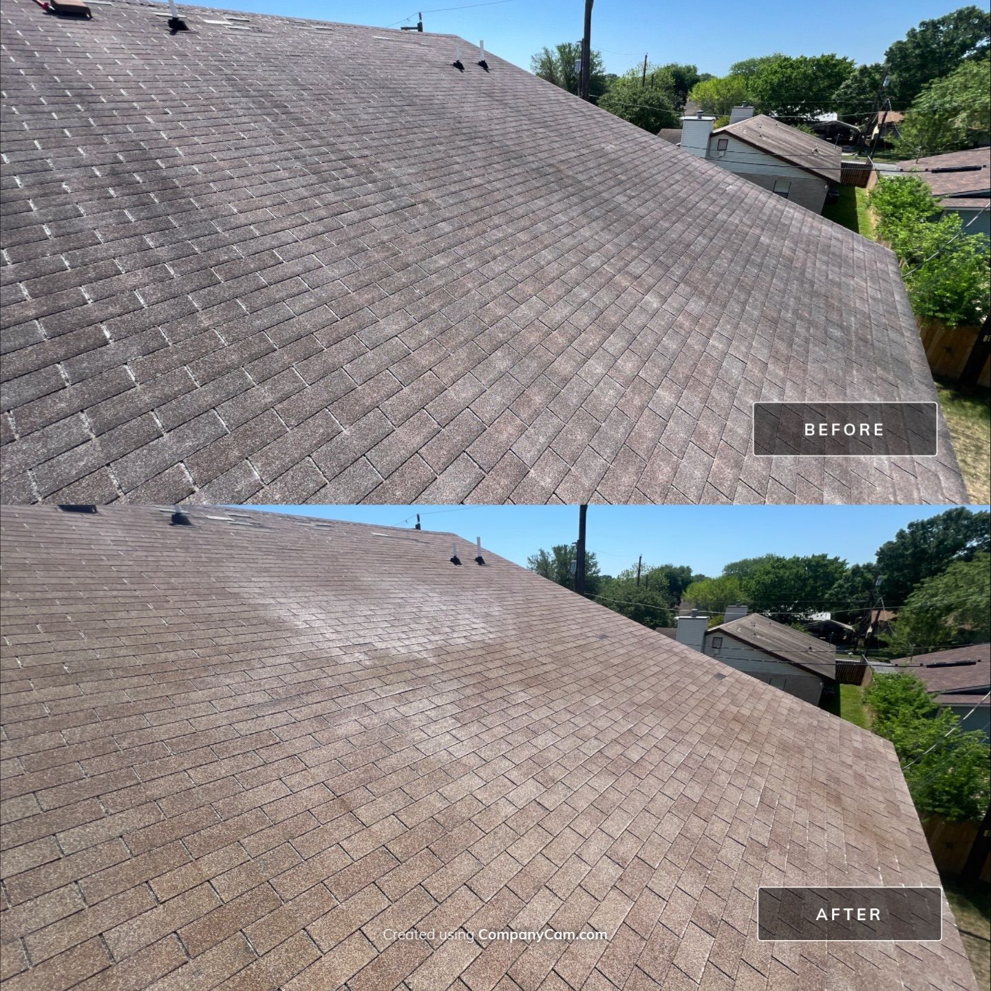 Shingle Roof Washing Project in San Antonio by Bright Choice