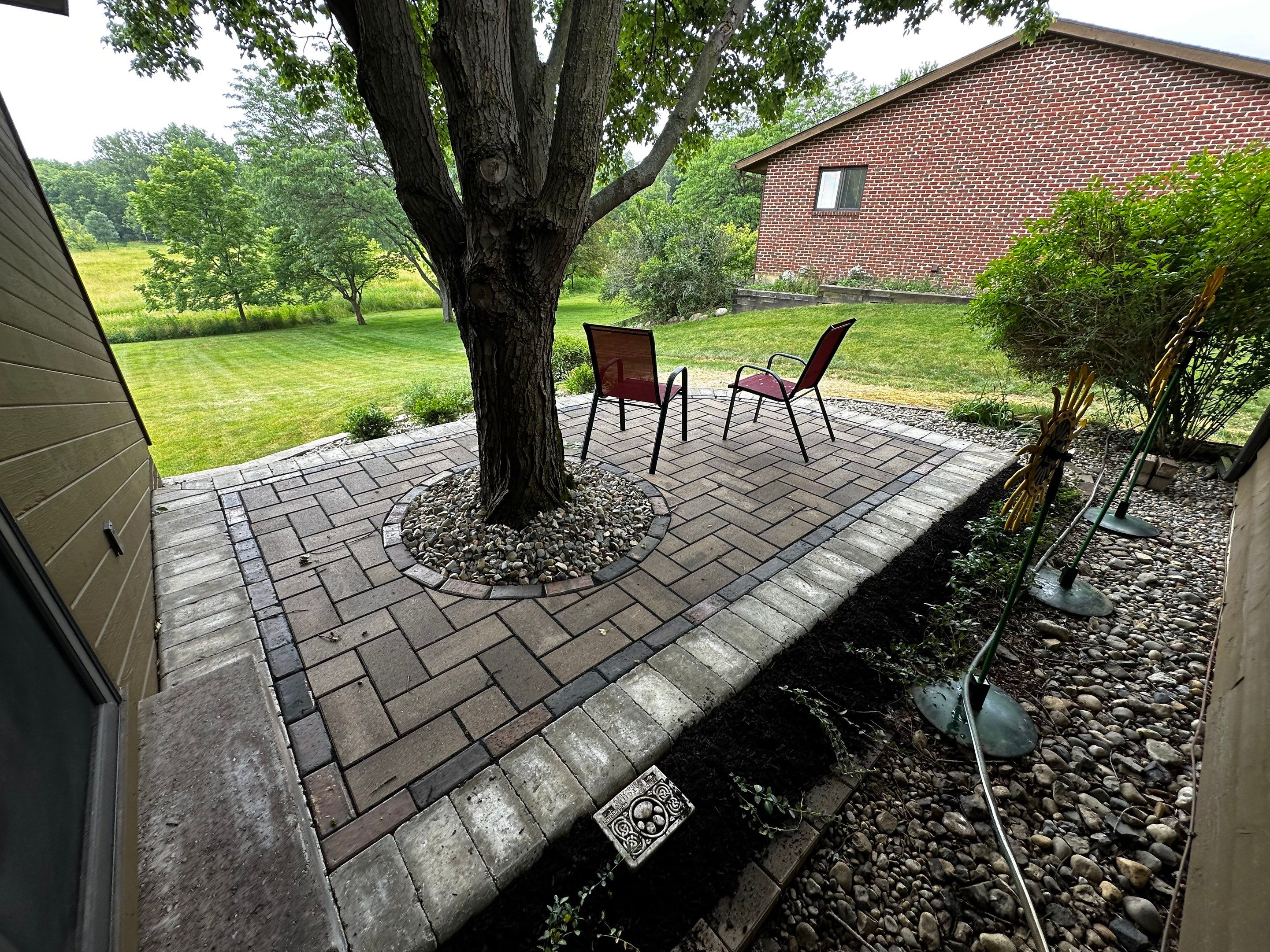 Simple Patio around Tree by Farrell's Lawn & Garden Center LLC