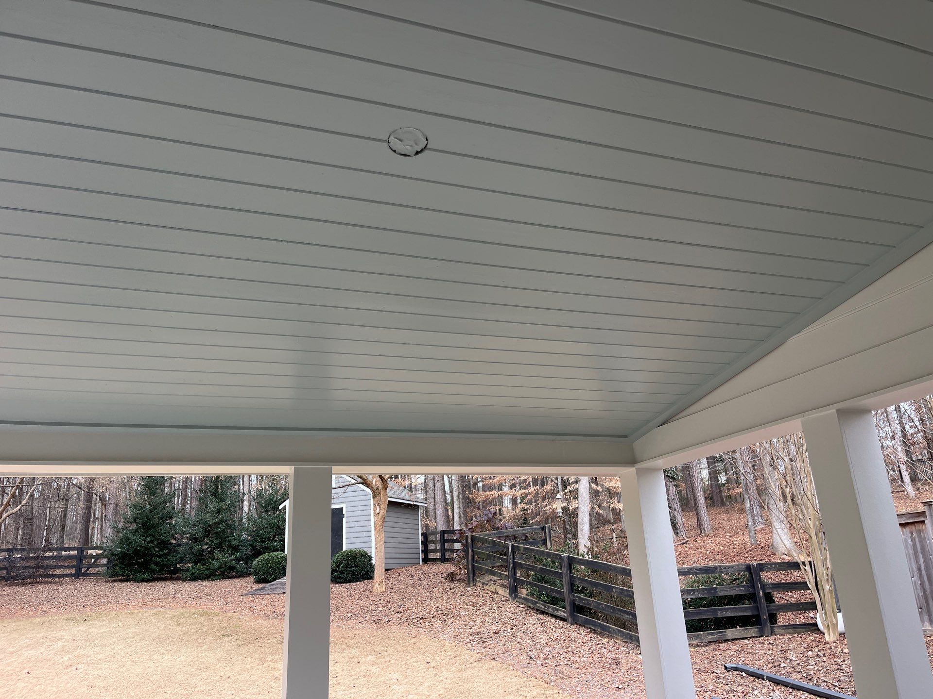 Romabio Brick Lime Wash and Cedar Tongue & Groove Porch Ceiling Installation in Marietta, GA by Nelson Exteriors 