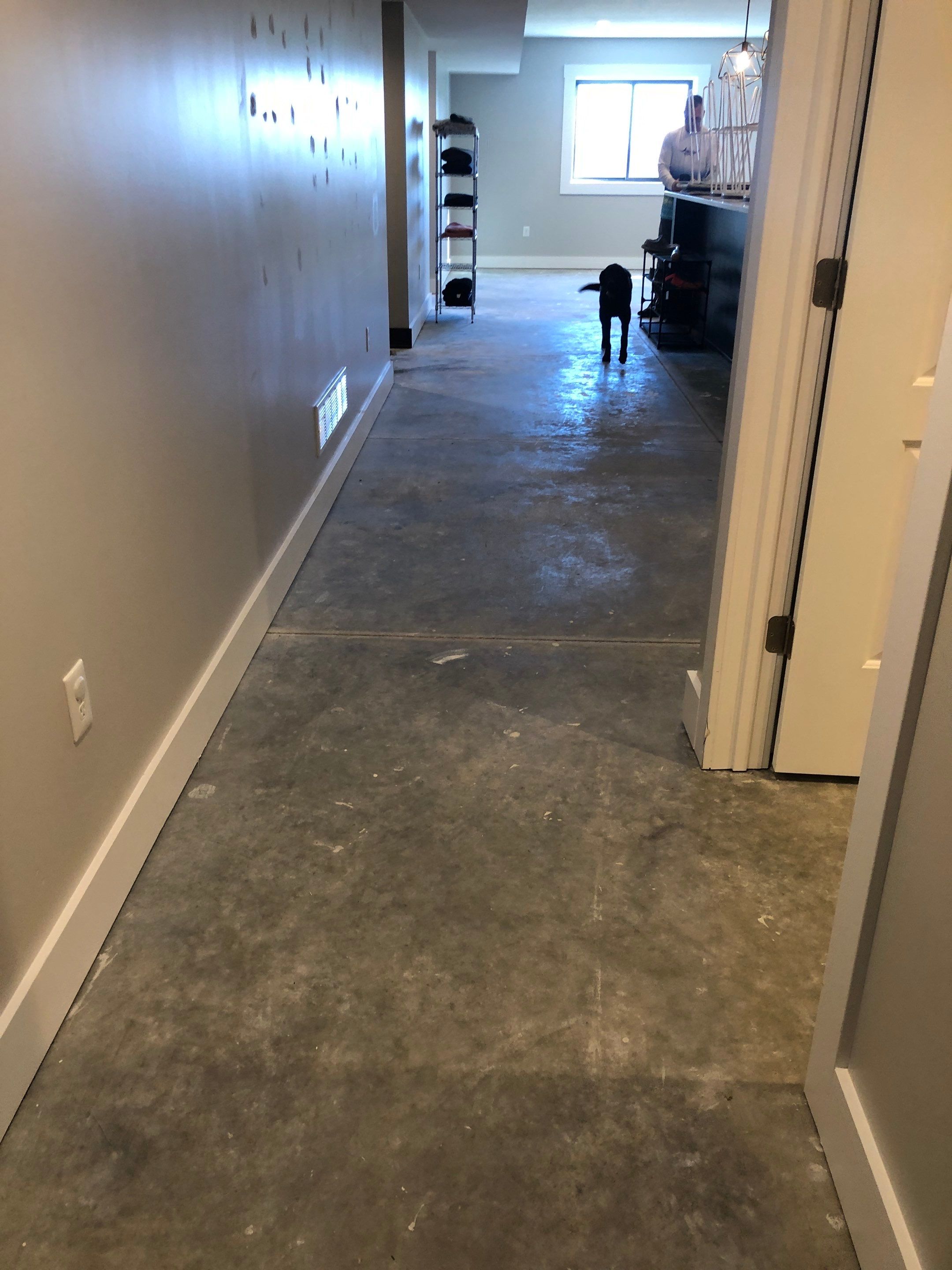 Louisburg, KS -- Basement Polish using Grey Stain by Big Red Decorative Concrete, LLC