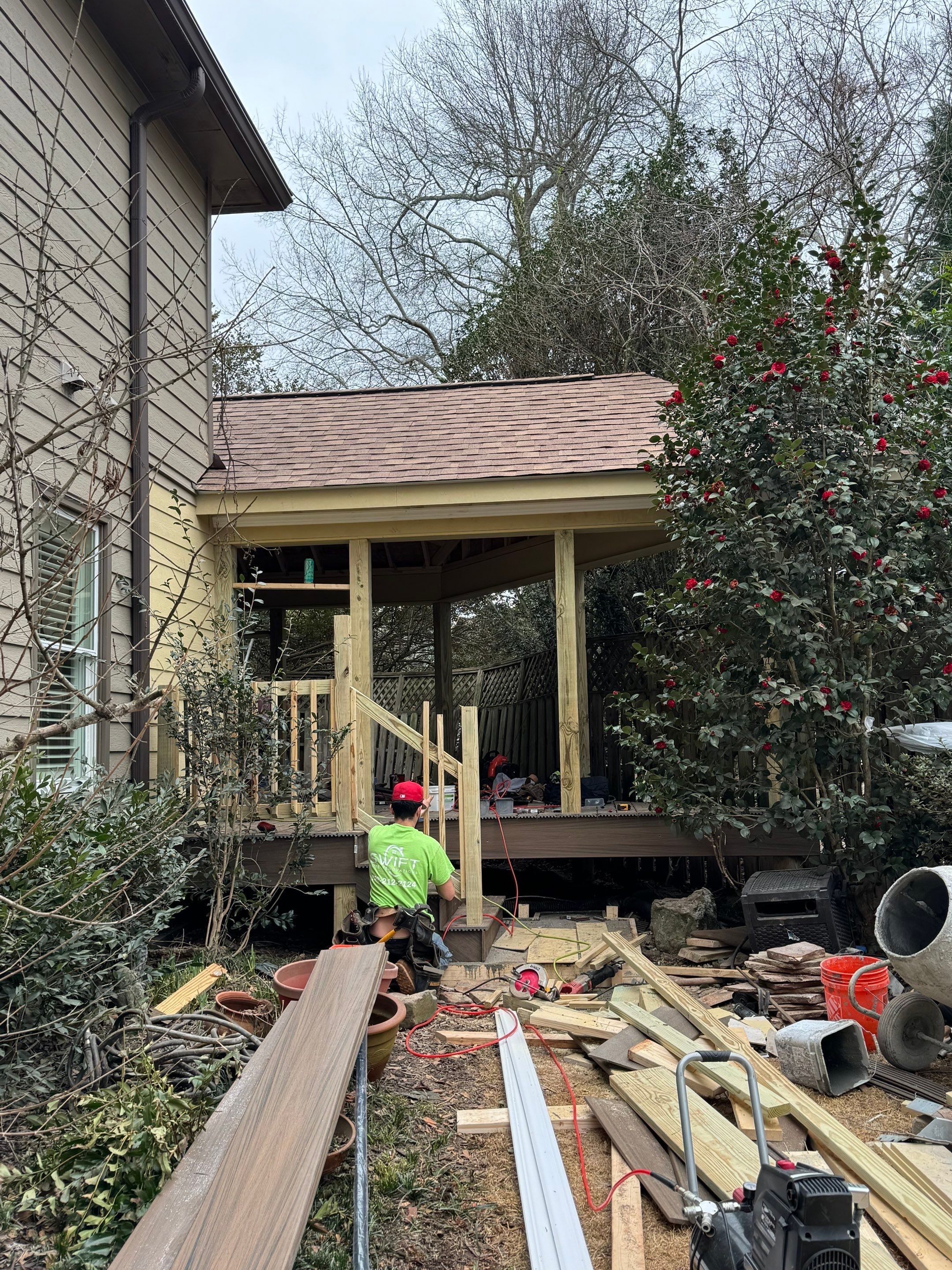 Custom Screened Porch Addition with Vaulted Wood Ceiling in Decatur by Swift Home Renovations