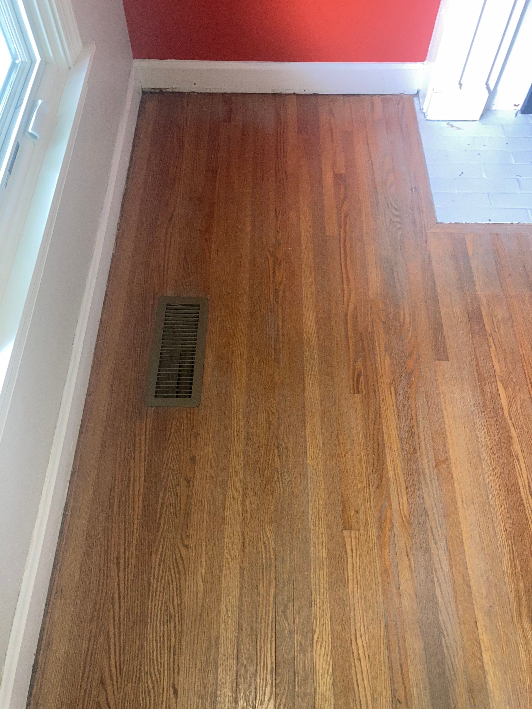 Red and White oak refinish with Duraseal Special Walnut Stain by Footprints Floors of Nashville