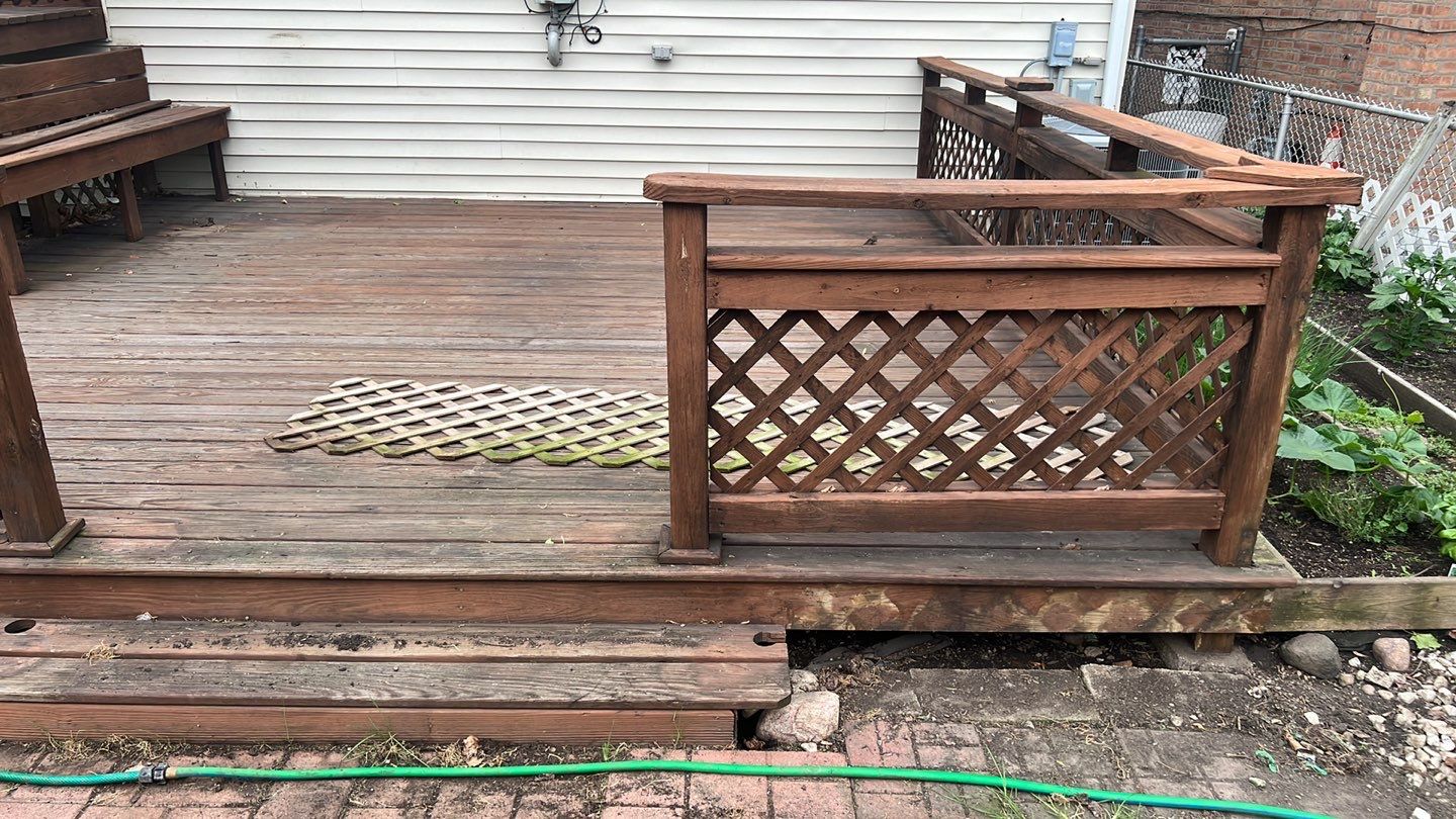 Wood cleaning and staining using Armstrong cloark oil stain by Northern Power Washing LLC.