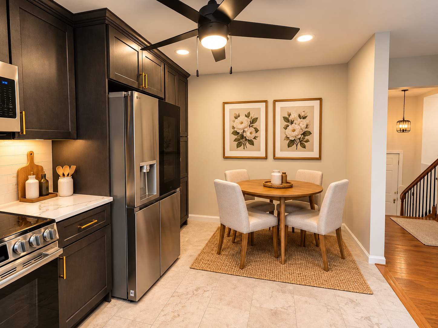 Modern Kitchen Remodel with Charcoal Cabinetry, Quartz Countertops & Brass Accents by Remodel Now