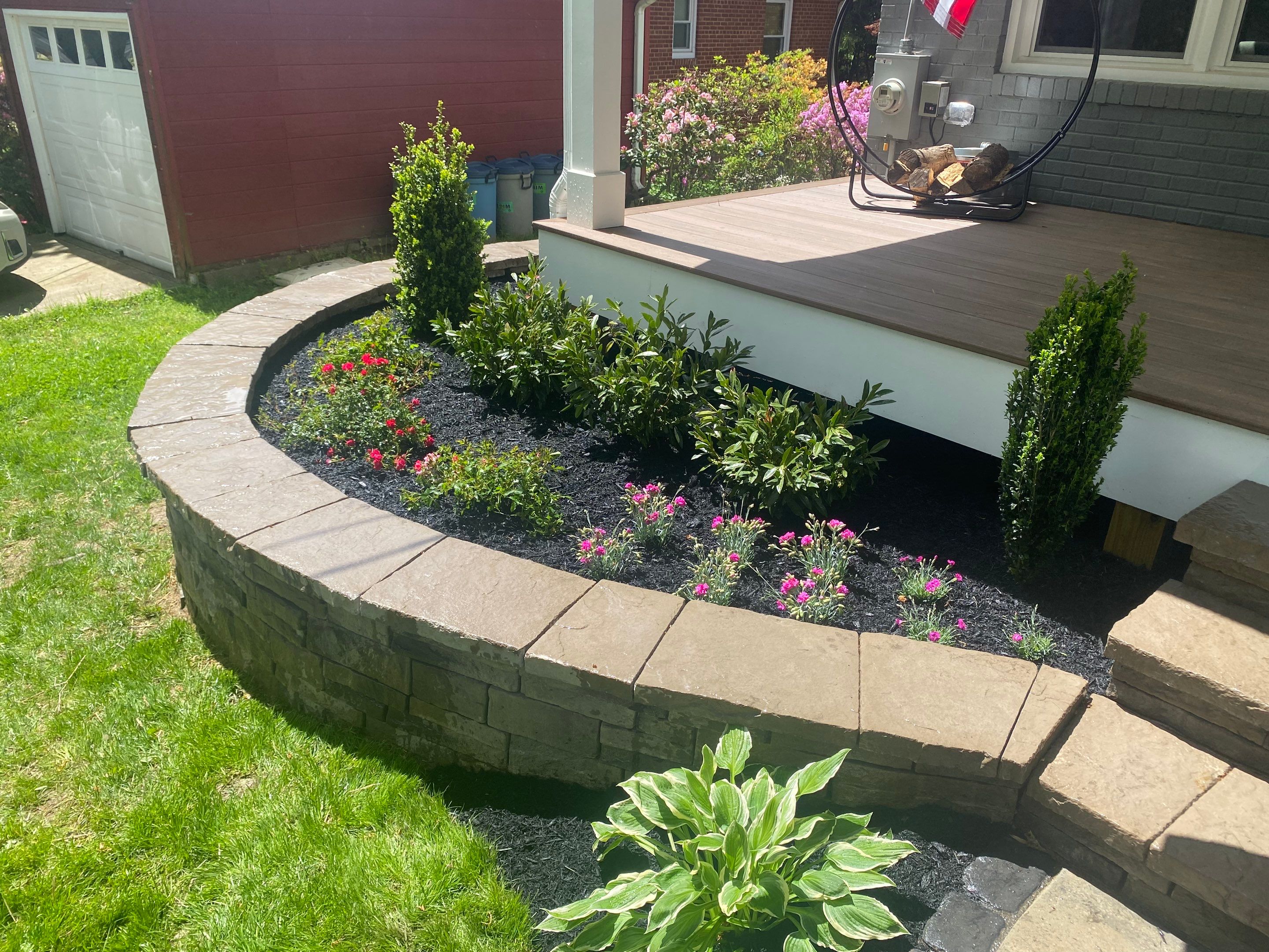 Retaining wall, walkway, small patio and landscape install by The Smet Companies, LLC