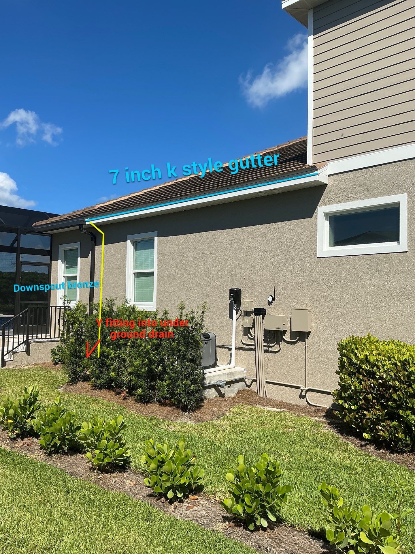 Bronze Downspouts & 7-Inch K-style Seamless Gutter Installation in Fort Myers FL by Gutter Professors