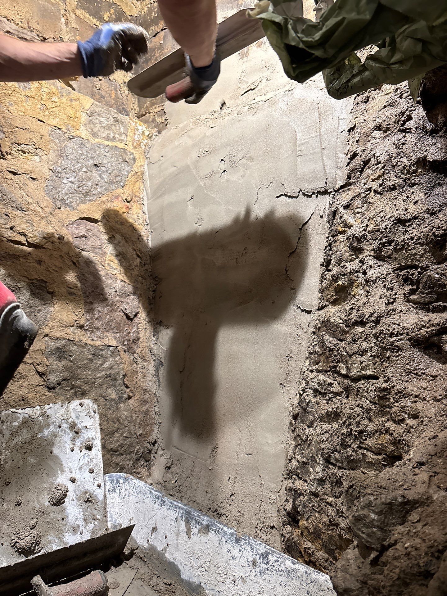 Parge Coating Drew's Stone Foundation by Waterproofing Northeast