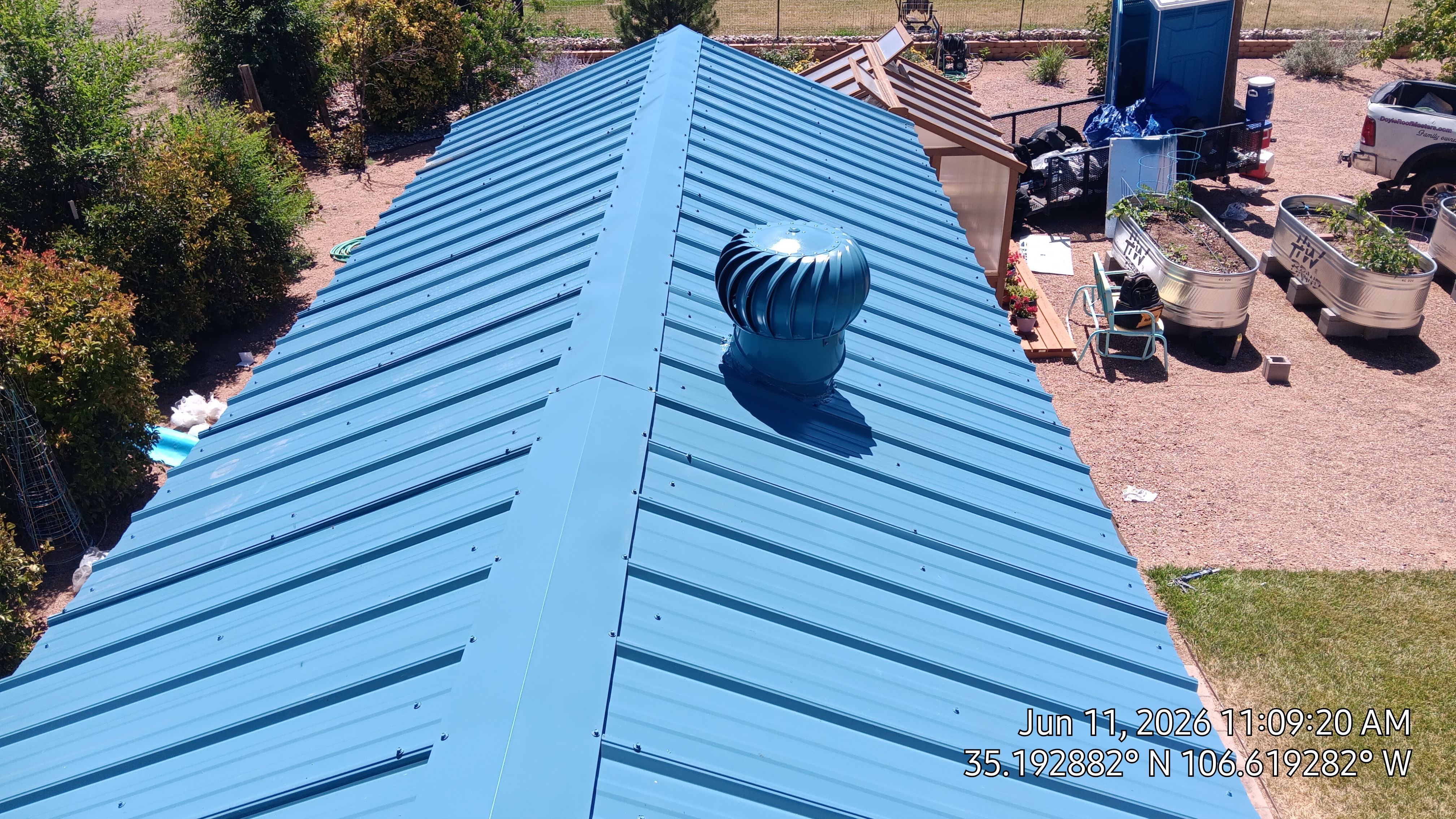 Hawaiian Blue metal Shed roof makeover in the North Valley by Doyle Roof Masters Inc