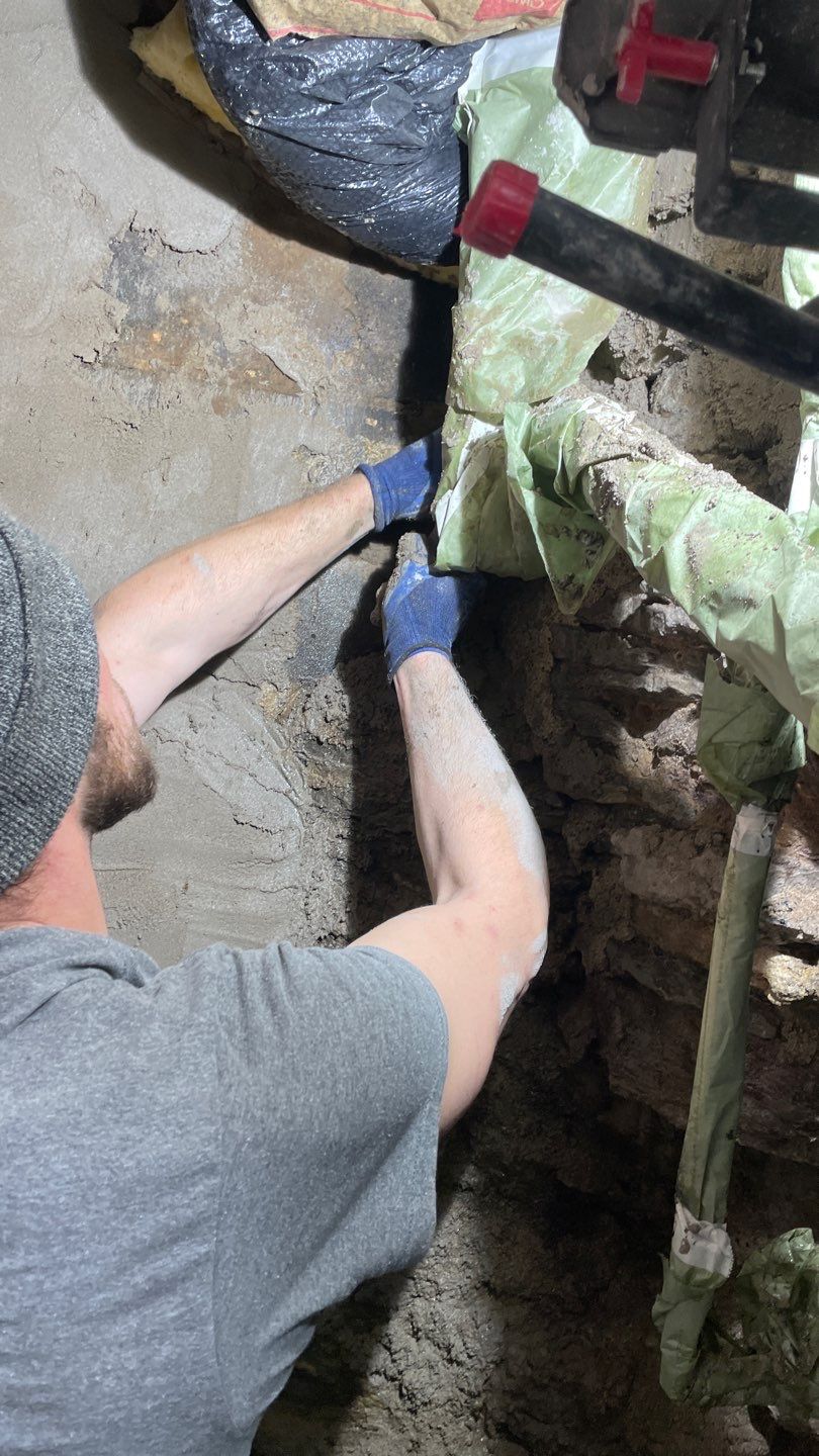 Parge Coating Drew's Stone Foundation by Waterproofing Northeast