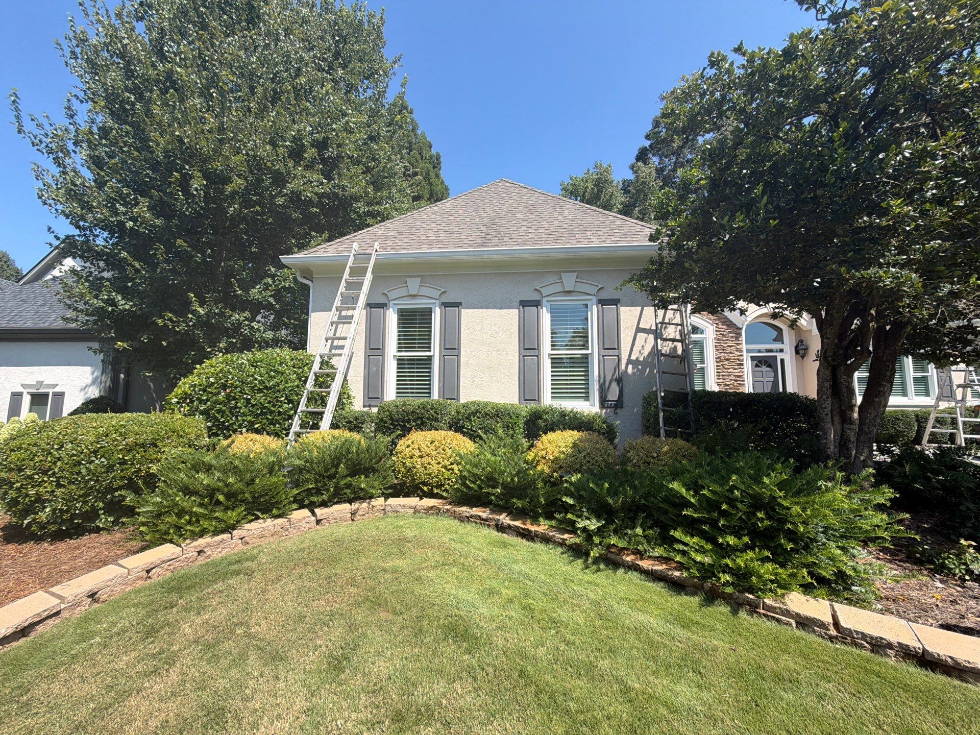 Multi-Story Stucco Home Exterior Painting and Garage Refresh in Marietta by Swift Home Renovations 