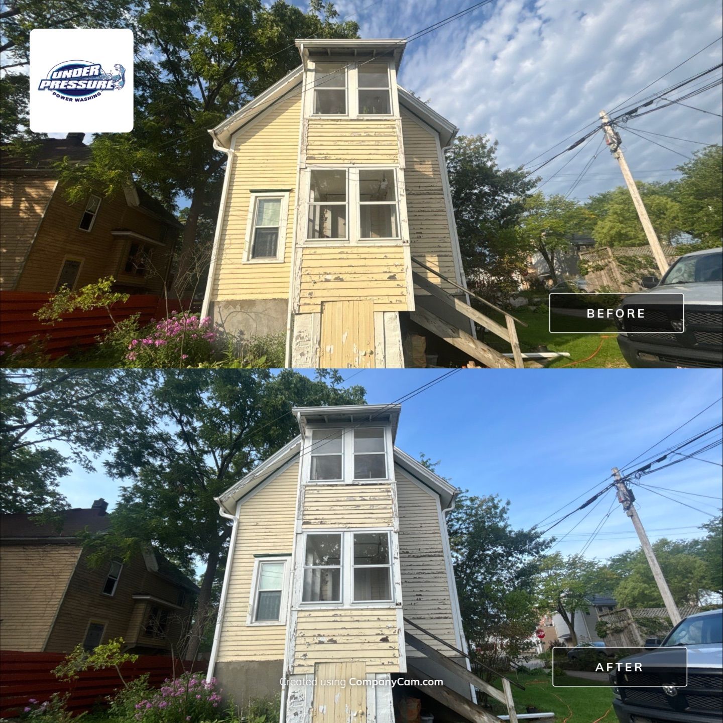 Full exterior wood softwashing cleaning in Madison for paint prep! by Under Pressure Power Washing