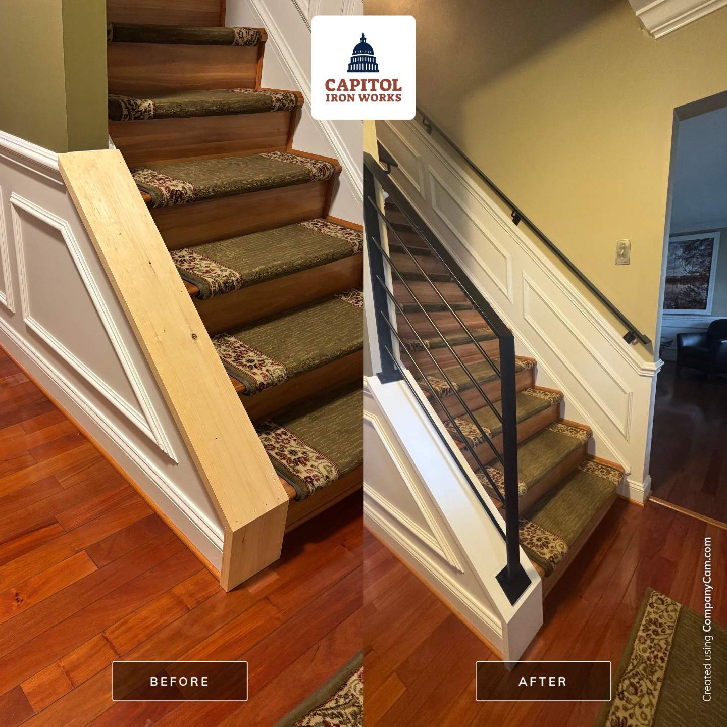 Modern Minimalist Interior Railing – Custom Steel Flat Bar & Round Infill by Capitol Iron Works