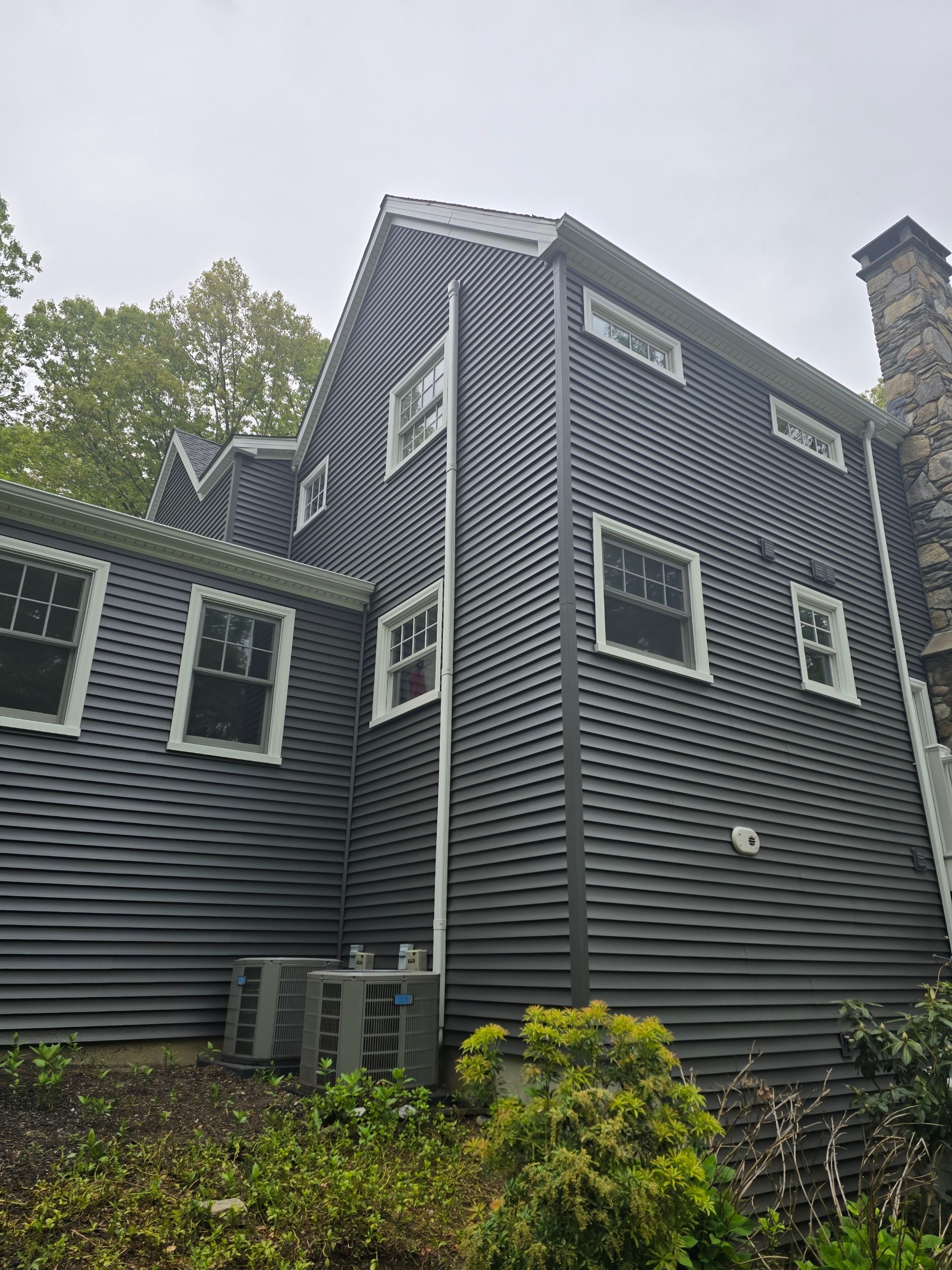 Siding refreshed with Cert. Monogram D/4 x 12'6" clapboard, Smoky Gray and Stone Facade, Coastal Gray by DiGiorgi Roofing and Siding Inc