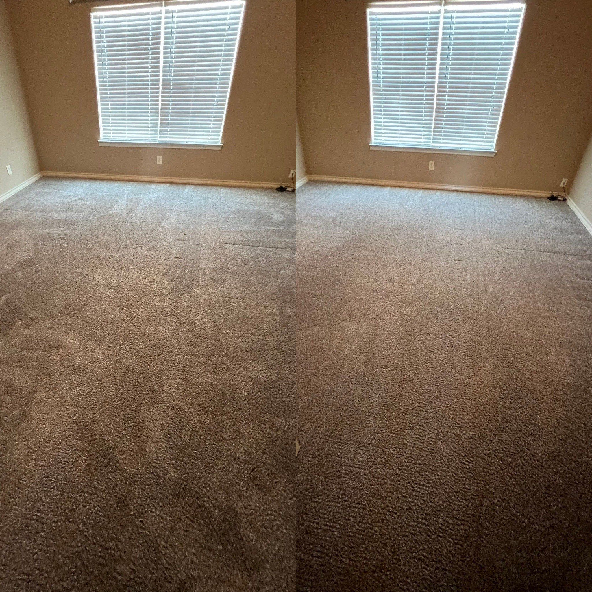 the service is deep cleaning of a carpeted area enhancing cleanliness and appearance of the flooring in the room