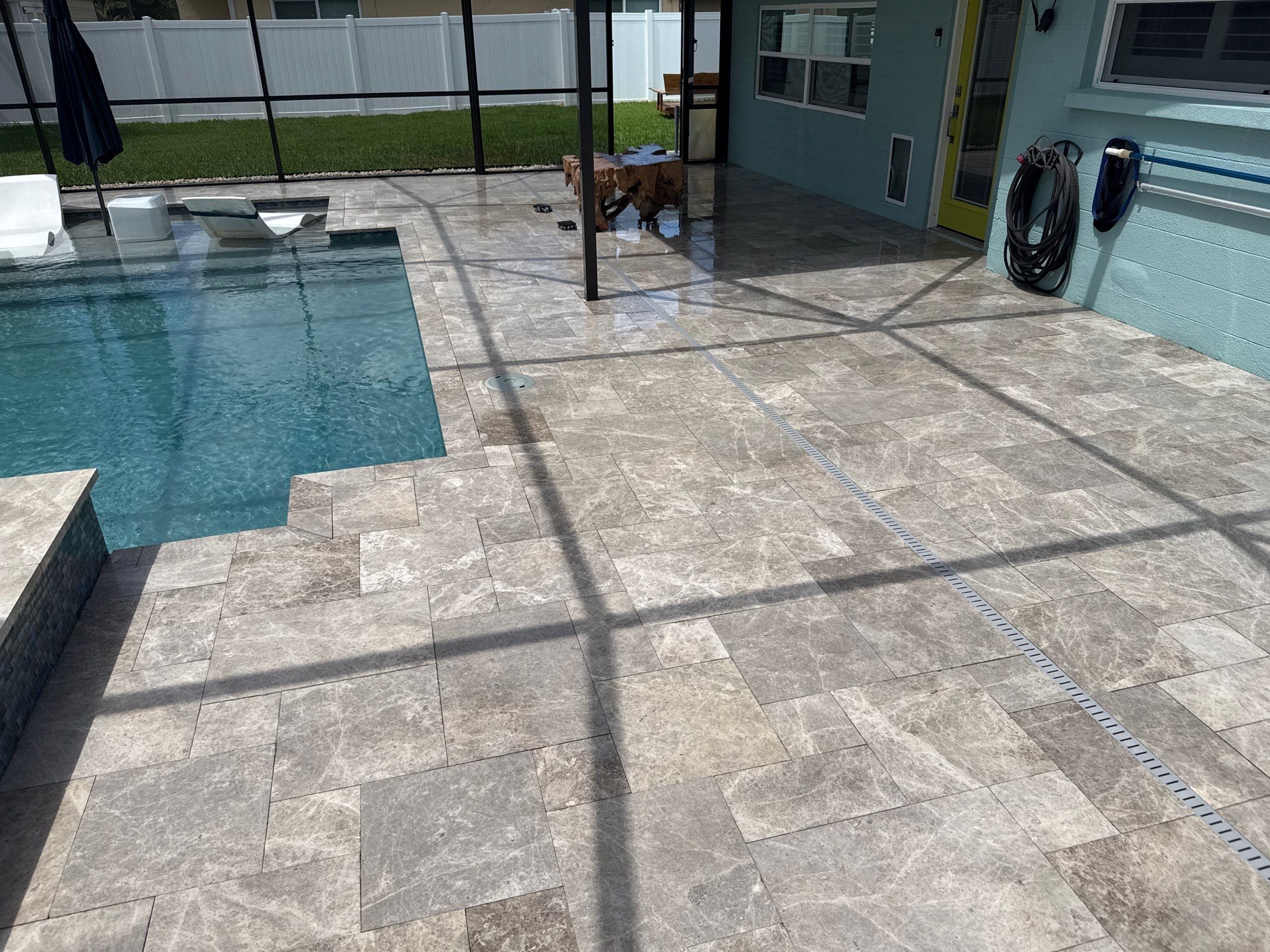 Travertine Pool Deck, Lanai & Screen Enclosure Cleaning Near Manatee River | Bradenton, FL by Sunshine AquaWash