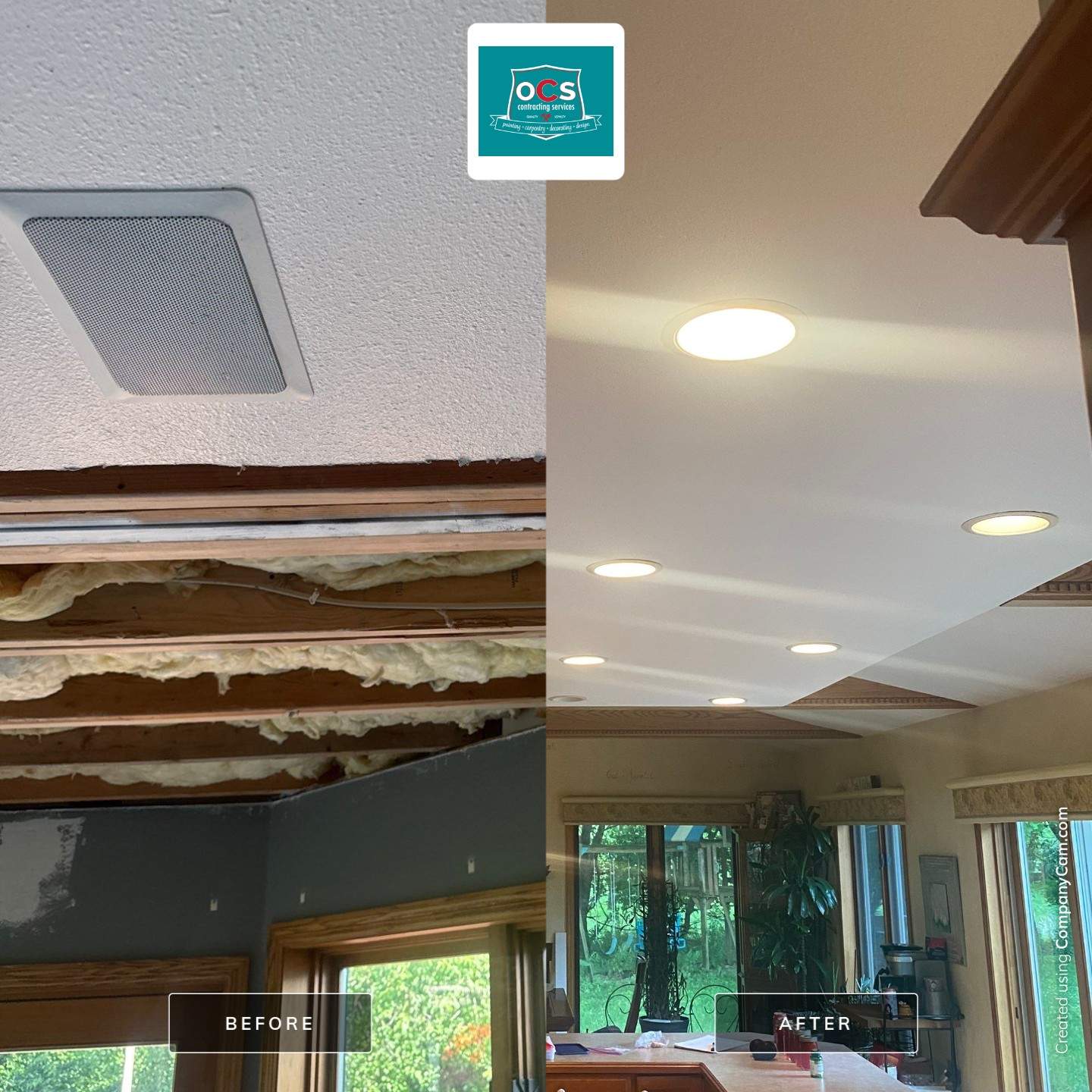 Kitchen & Bathroom Ceiling Drywall Repair, Texture Application & Painting by OCS Contracting Services