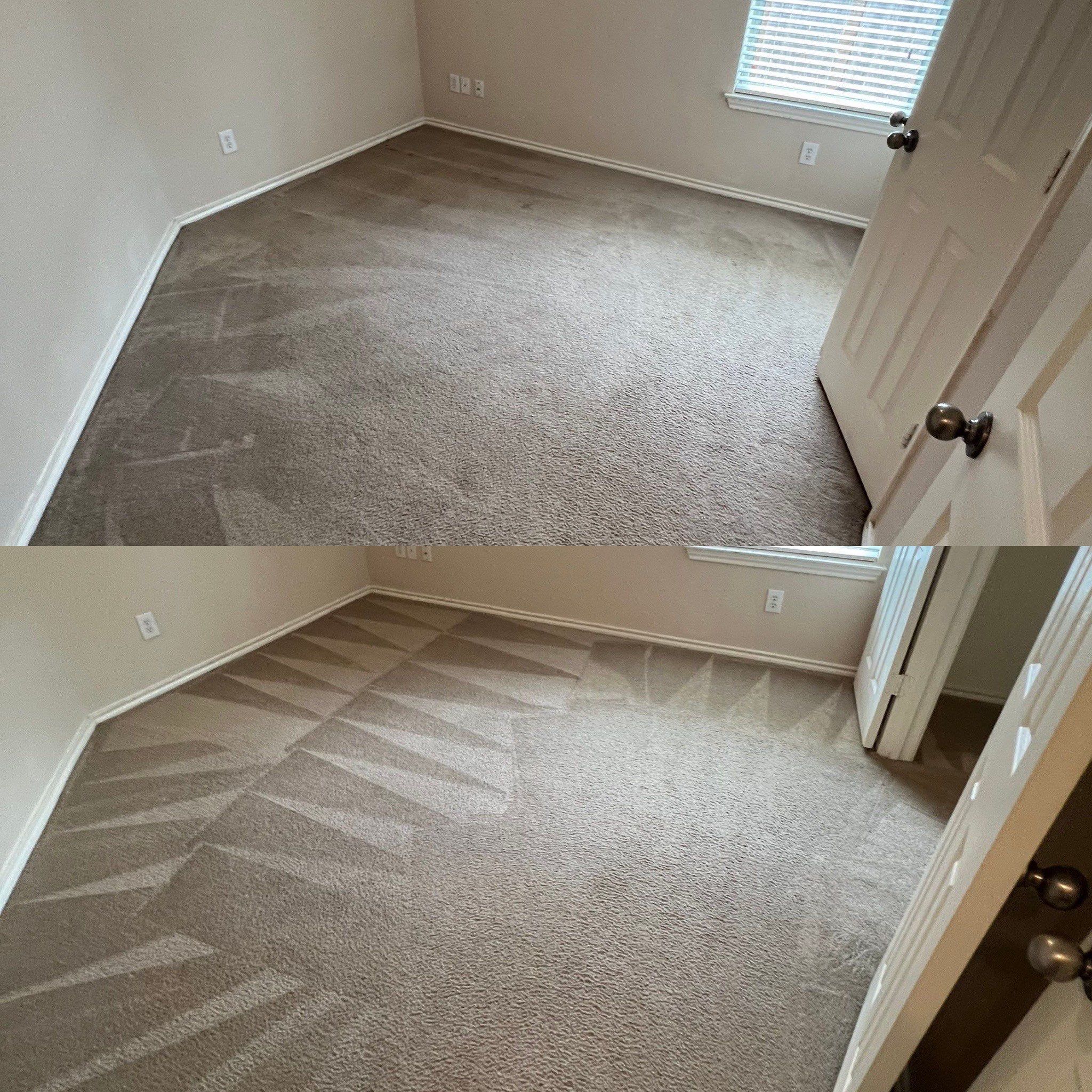 the service shown is carpet cleaning with visible before and after results highlighting the cleaning process and enhanced cleanliness