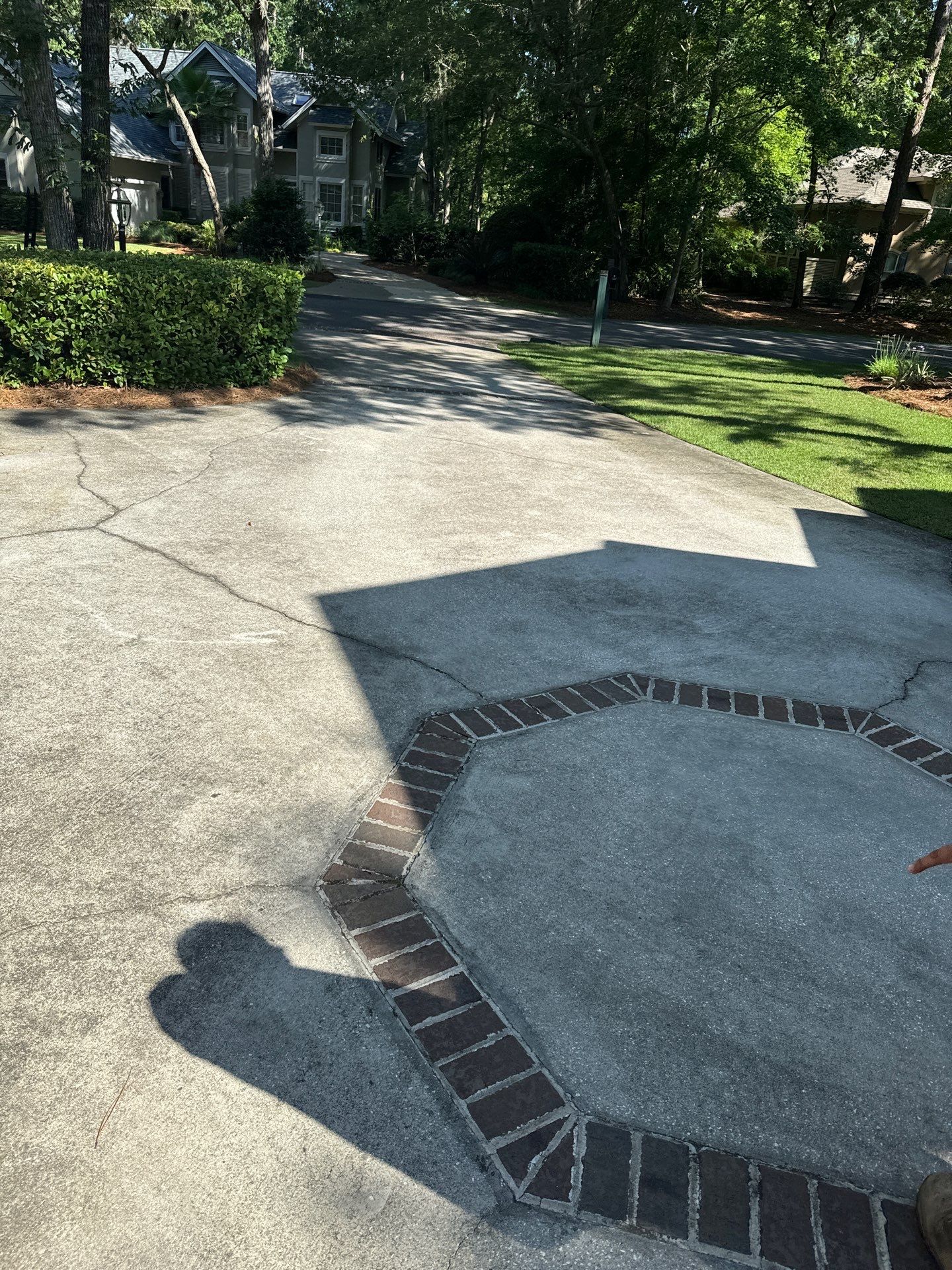 Hilton Head Island Concrete Driveway Replacement with Herringbone Brick Inlays by Lowcountry Scapes, LLC