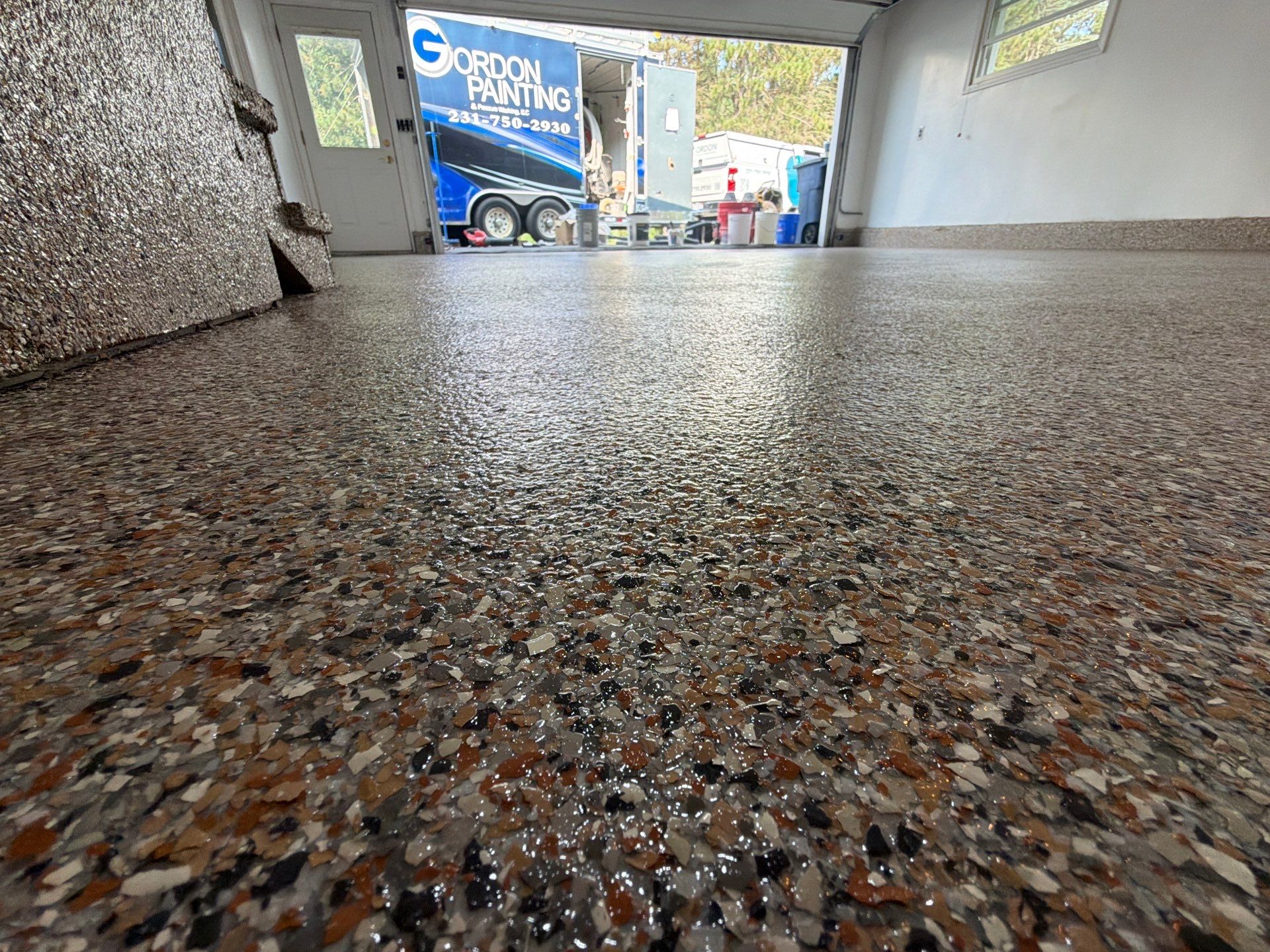 Multi-Colored Epoxy Flake Garage Floor Installation in Fruitport by Gordon Painting