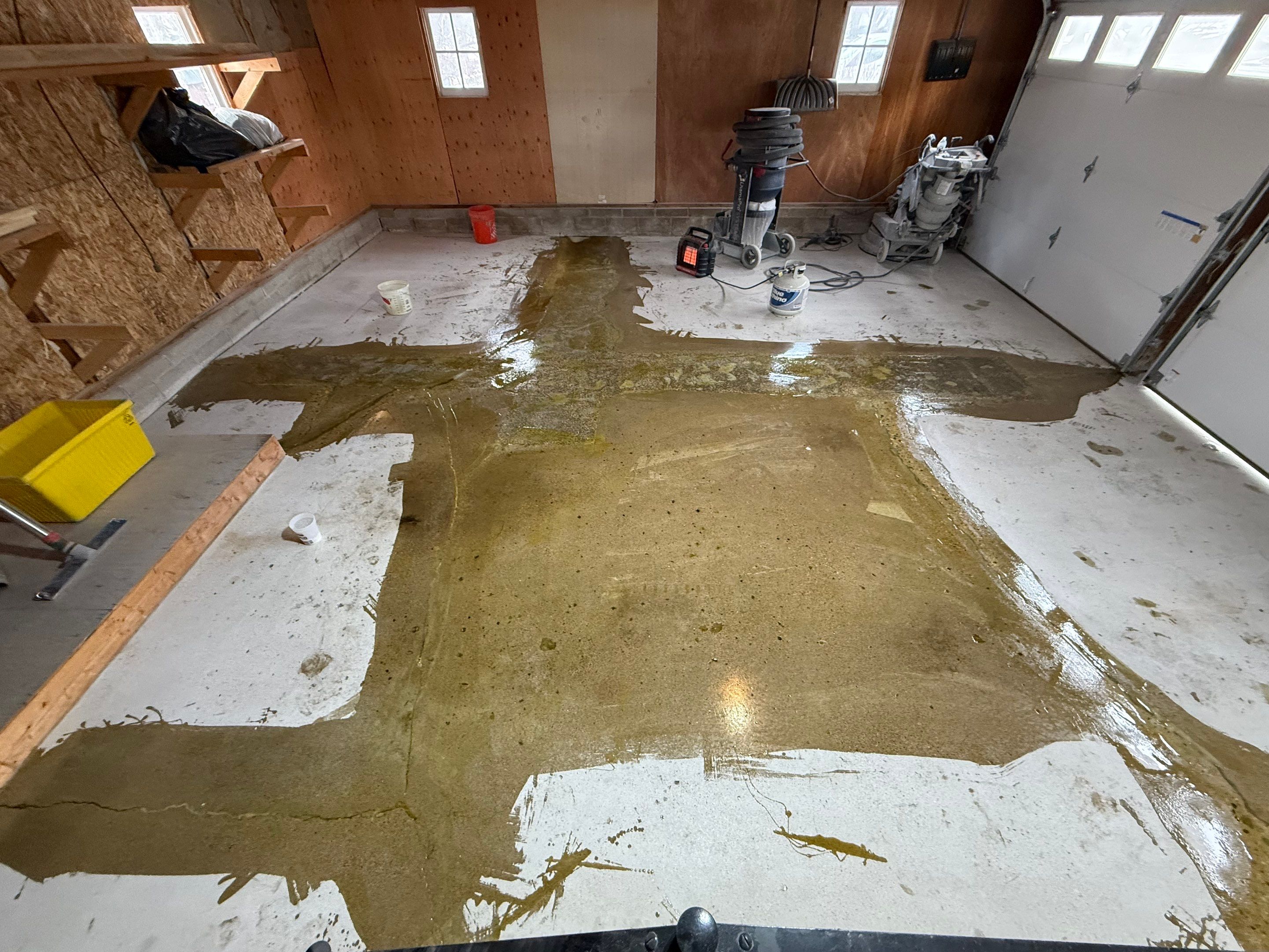 Multi-Colored Epoxy Garage Floor Coating and Concrete Stair Restoration by Select Painting, Coatings & Garage Cabinets