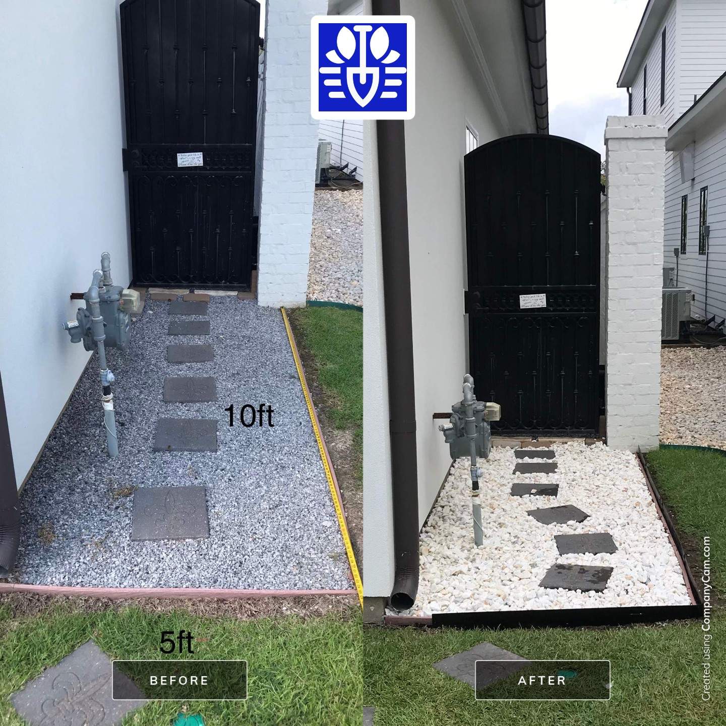 LANDSCAPE SERVICES using MARBLE CHIPS and METAL EDGING by CutScape, LLC.