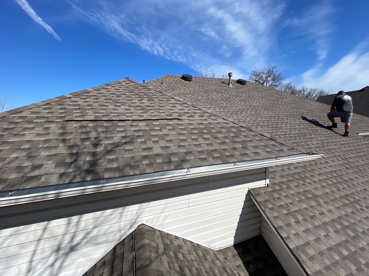 Major storm damage required full roof replacement along with other exterior repairs by First United Roofing & Construction