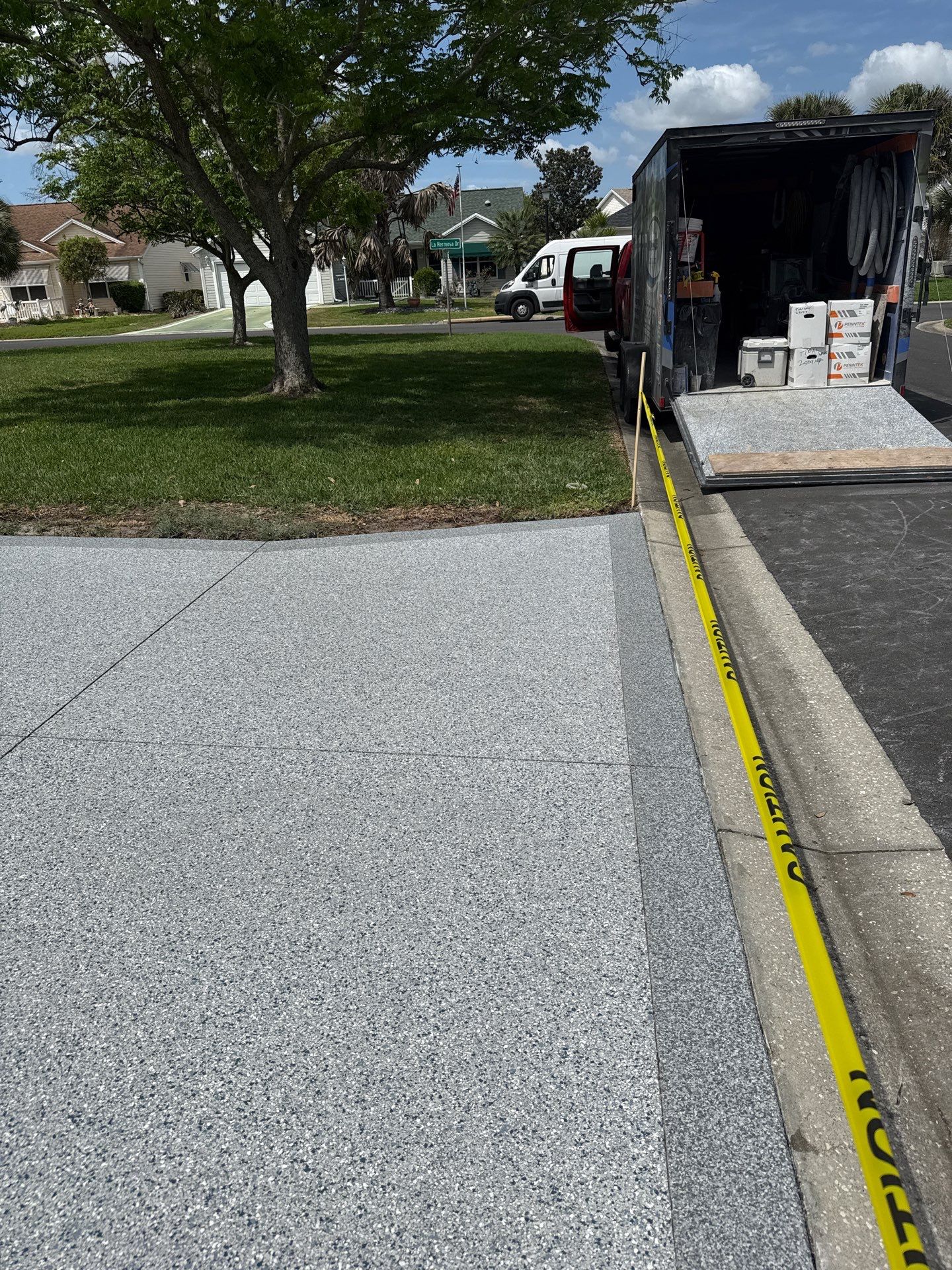 Driveway Tidal Wave with Cool Breeze Border and Sidewalk by Innovative Concrete Coatings 