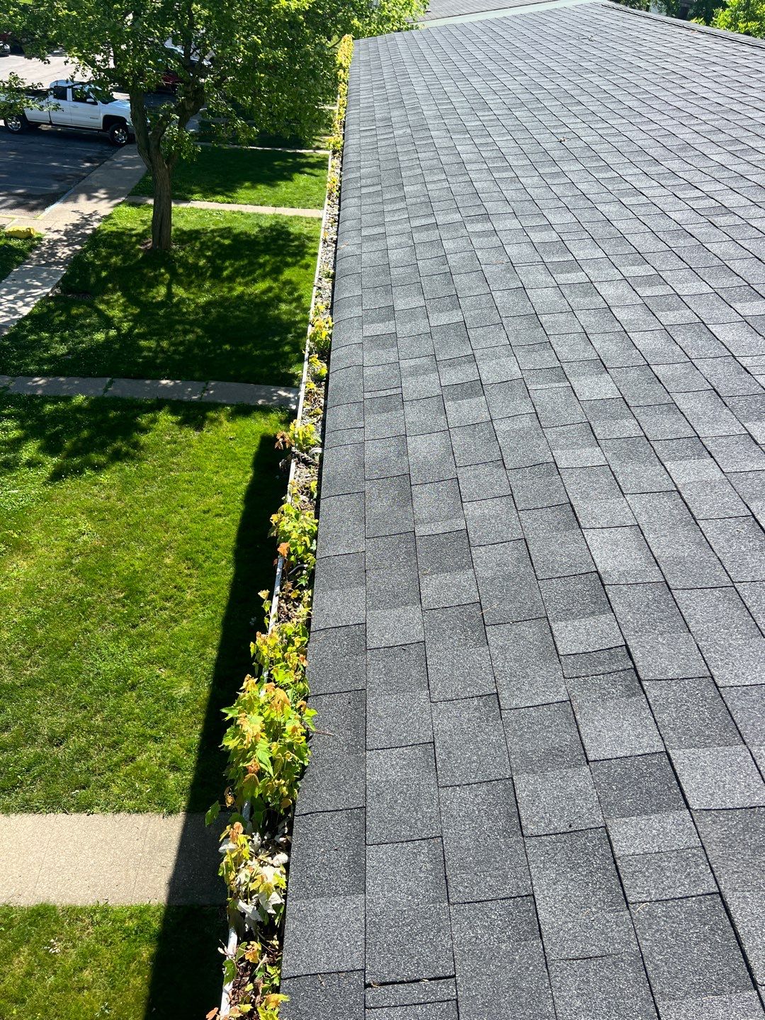Commercial gutter cleaning Terre Haute, IN before photo with filled gutters
