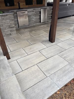 Wood and Concrete Deck using Wood and Concrete Sealant with PolySand