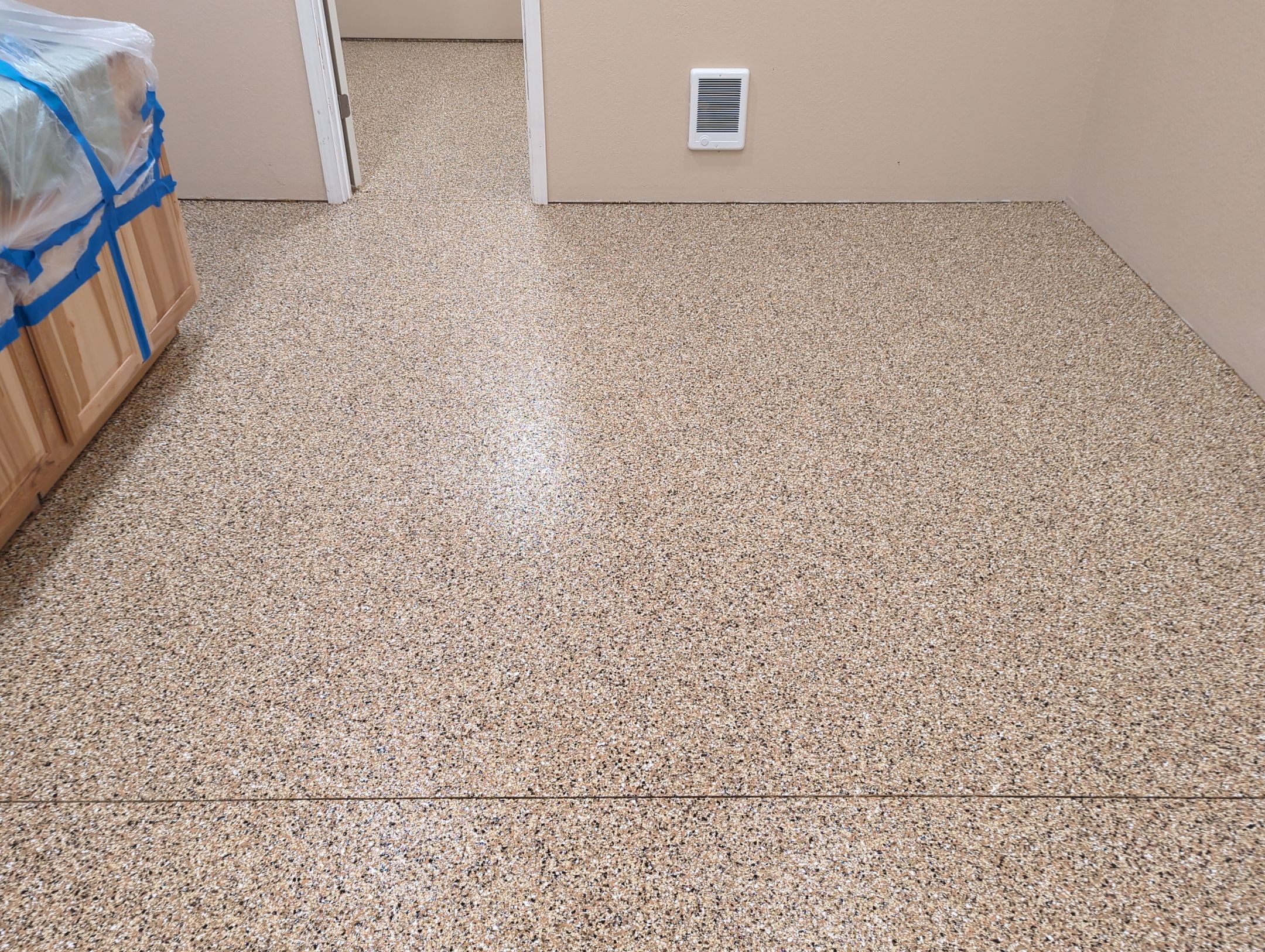 Sandstone Chip Garage and Shop Floor Coating in Sandpoint by Croc Coatings, LLC
