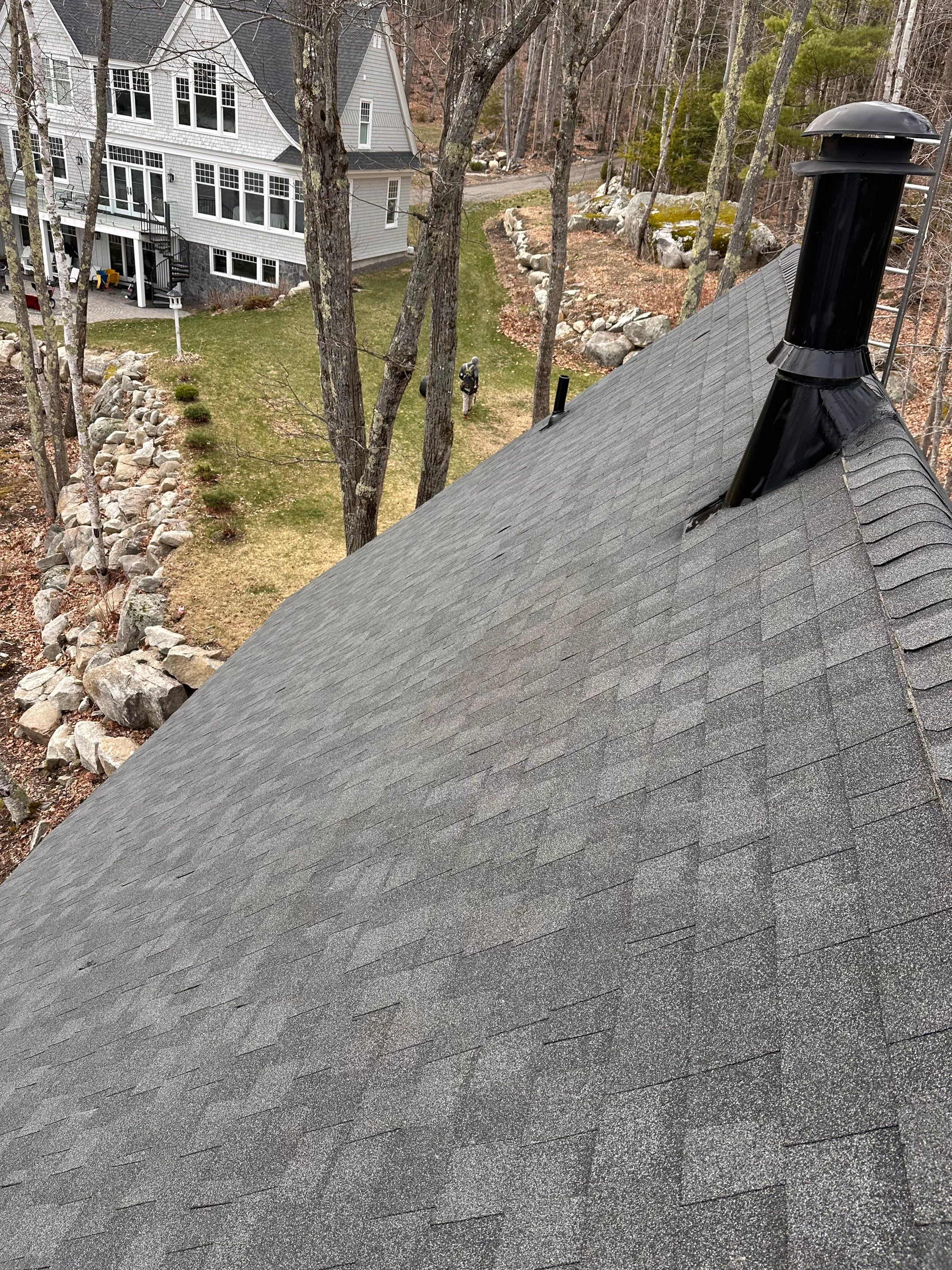 Asphalt Shingle Roof Replacement for Raymond Lakefront A-Frame Cabin by Tall pine roofing